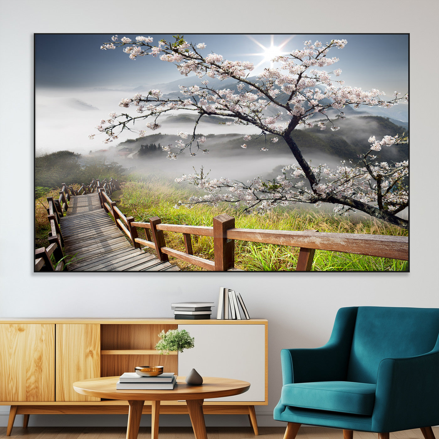 34632598CRY-SEG-FC-51X34_Oversize-Sakura Cherry Blossom Pathway Canvas Wall Art – Tranquil Walk Through Blossoming Nature – Ready to Hang