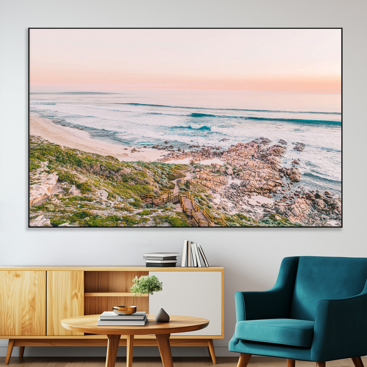 27332135-MGV-CV-36X24-Coastal Sunset Wall Art – Ocean Waves and Rocky Shore Canvas Print, Scenic Seaside Photography Decor for Bedroom, Living Room,