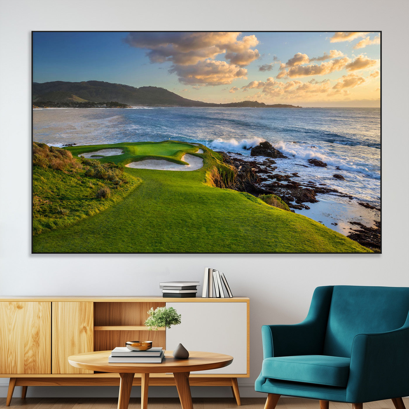 67486665-MGV-CV-36X24-Golf Course Wall Art – Pebble Beach Oceanfront Canvas Print, Coastal Fairway Photography Sports Decor for Living Room, Office, Man