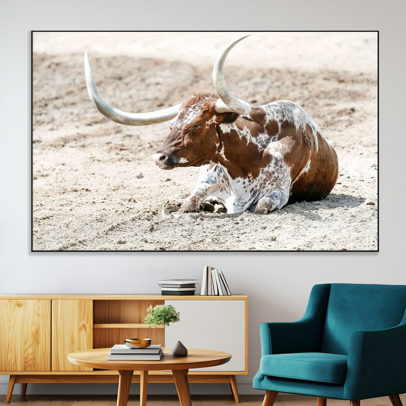 89096667-MGV-CV-36X24-Texas Longhorn Wall Art – Rustic Western Canvas Print, Cattle Photography Decor for Ranch House, Living Room, Office, Man Cave