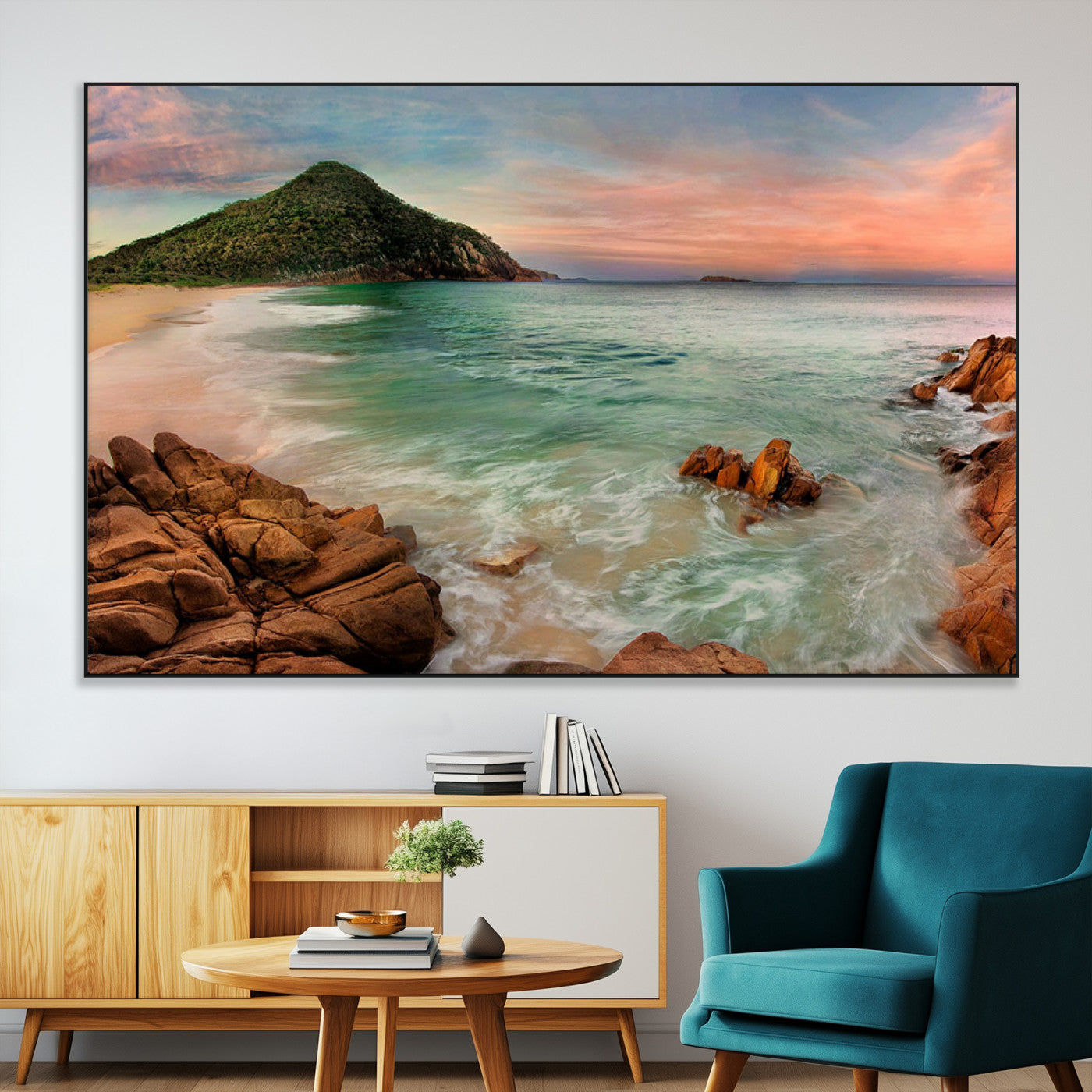 53831025-MGV-CV-36X24-Coastal Landscape Wall Art – Tropical Beach Ocean Canvas Print, Sunset Mountain View Photography Decor for Living Room, Bedroom,