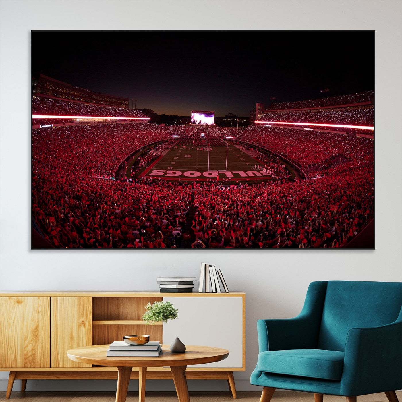 38331045-MGV-CV-36X24-Sanford Stadium Wall Art – Georgia Bulldogs Football Red Night Game Canvas Print, Electric College Sports Decor for Man Cave or