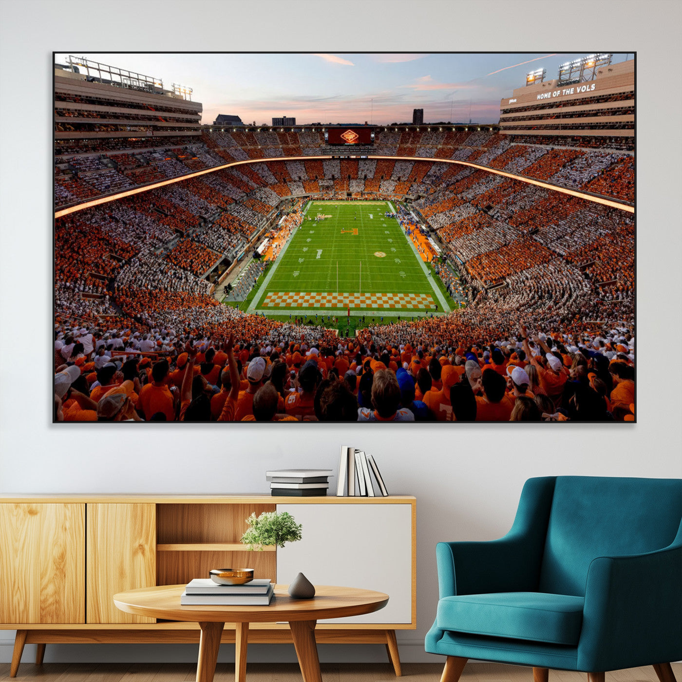 37160229-MGV-CV-36X24-Neyland Stadium Wall Art – Panoramic Tennessee Volunteers Sunset Canvas Print, Checkerboard Crowd Football Game Day Decor for