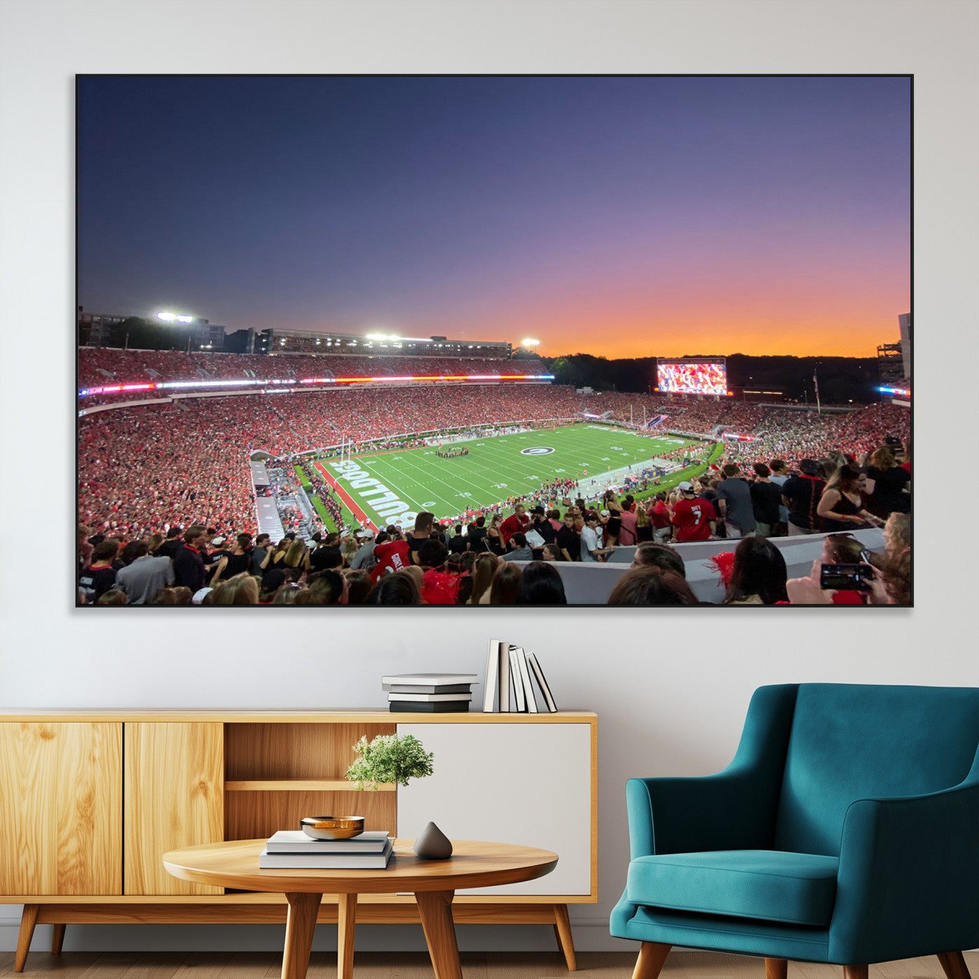 25139565-MGV-CV-36X24-Sanford Stadium Wall Art – Panoramic Georgia Bulldogs Sunset Football Game Canvas Print, Red Crowd Sports Decor for Office, Man