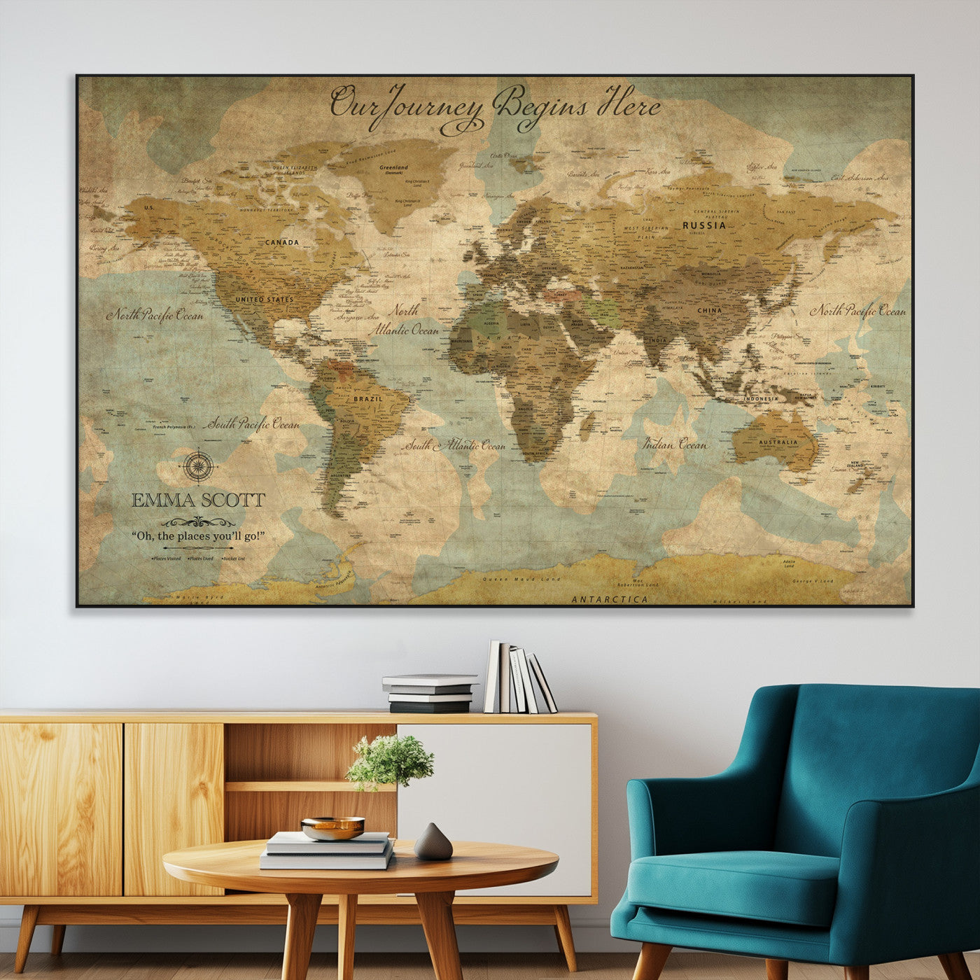 54795344-MGV-CV-36X24-Personalized World Map Wall Art – Vintage Adventure Travel Map with Custom Names, Rustic Wall Décor for Couples, Families
