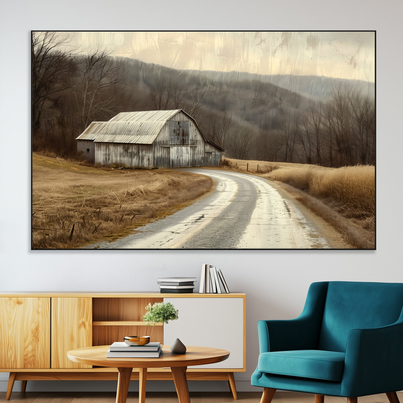 91254-MGV-CV-36X24-Rustic Barn Wall Art Canvas Print, Framed Vintage Farmhouse Art Picture Print, Nostalgic Farm Perfect Rustic Farmhouse Decor