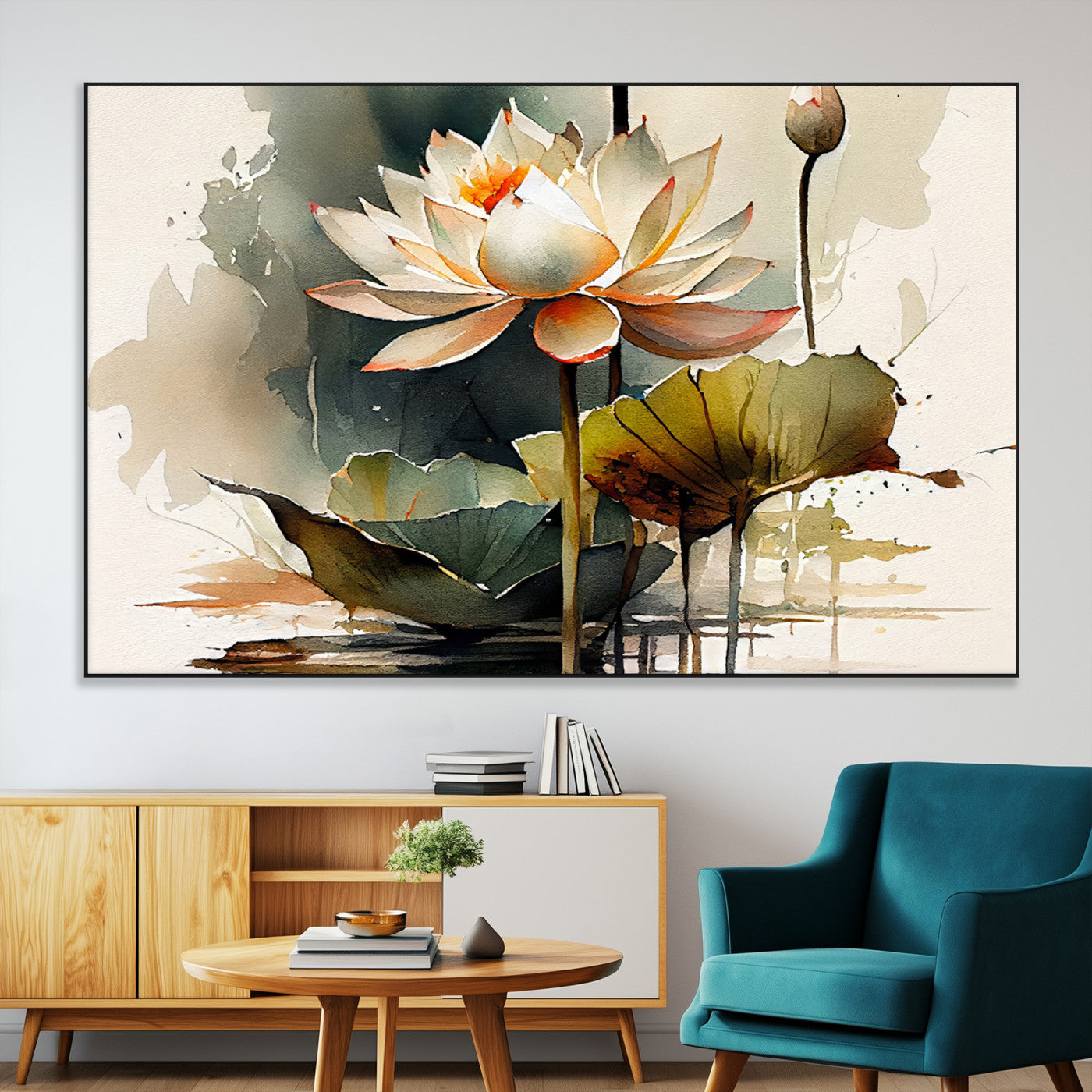 46359-MGV-CV-36X24-Lotus Blossom Wall Art Canvas Print, Framed Water Lily Art Picture Print, Zen Flower Perfect Zen Botanical Decor Artwork