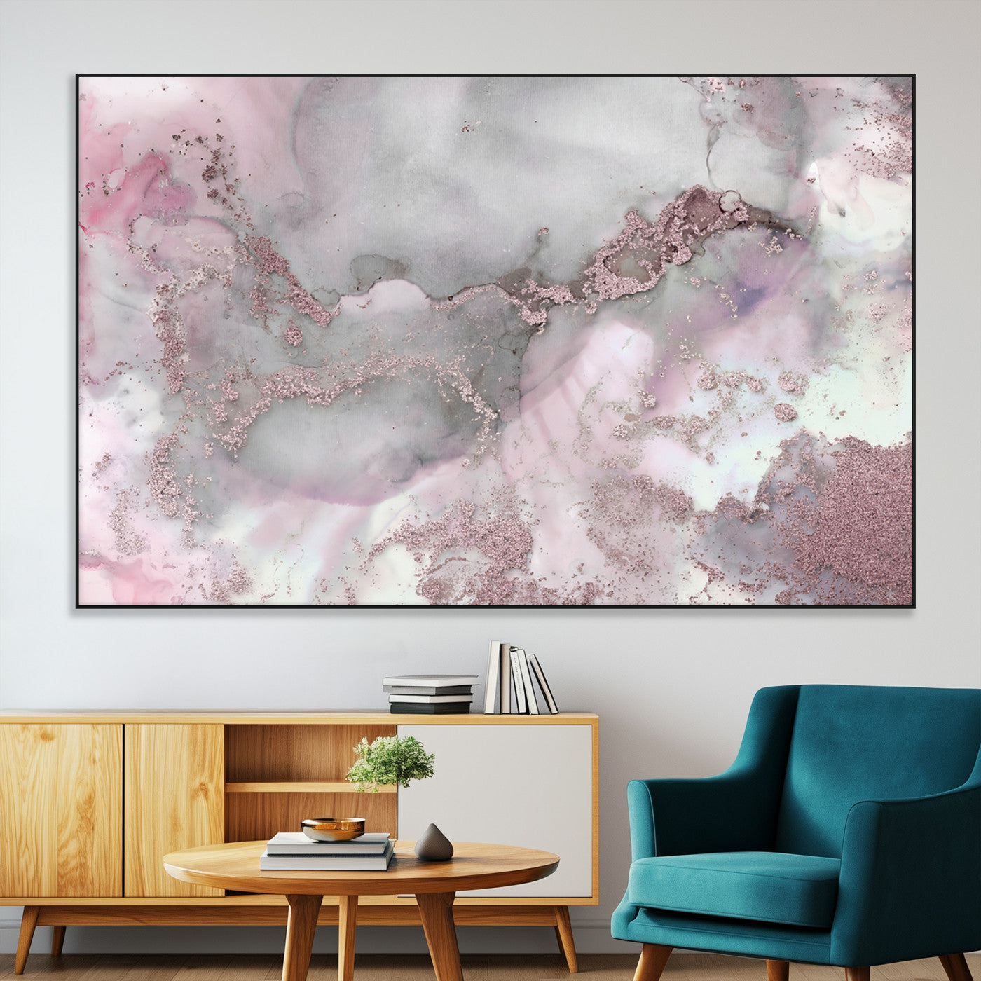 16416-MGV-CV-36X24-Blush Marble Wall Art Canvas Print, Framed Rose Gold Art Picture Print, Pink Cloudy Perfect Modern Glam Decor Artwork