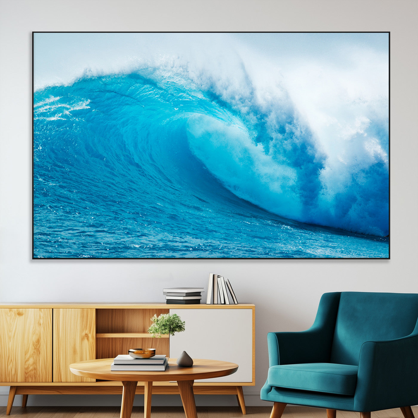 15566-SEG-FC-51X34_Oversize-Ocean Wave Wall Art Canvas Print, Framed Curling Wave Art Picture Print, Vibrant Surf Wave Perfect Coastal Surf Decor Artwork