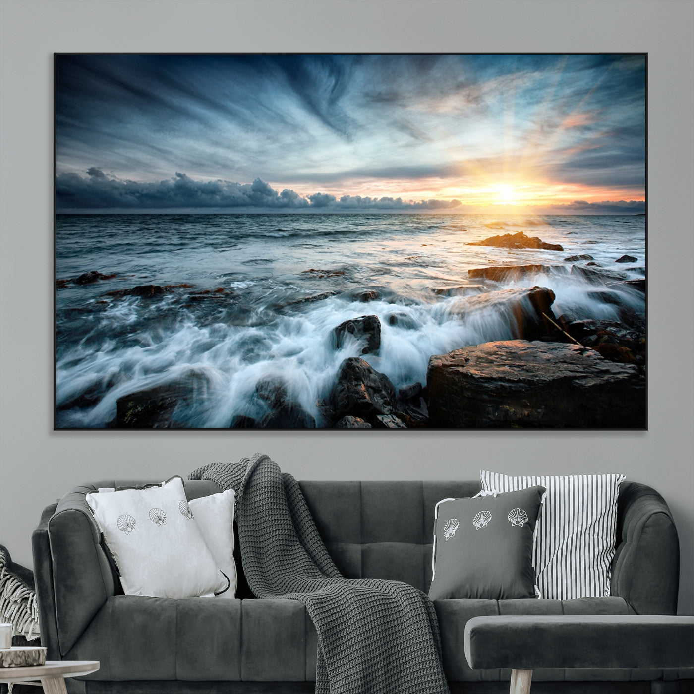 33428-MGV-CV-36X24-Ocean Sunrise Wall Art – Serene Seascape Canvas Print, Coastal Home or Office Decor, Perfect for Living Room, Bedroom, or Study