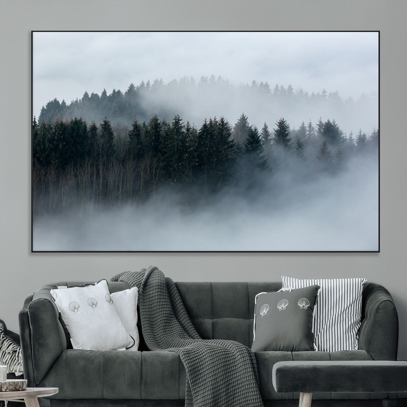 42596-SEG-FC-51X34_Oversize_Oversize-Misty Forest Wall Art – Atmospheric Pine Trees Canvas Print, Nature Landscape Decor for Living Room, Bedroom, Office, or Cabin