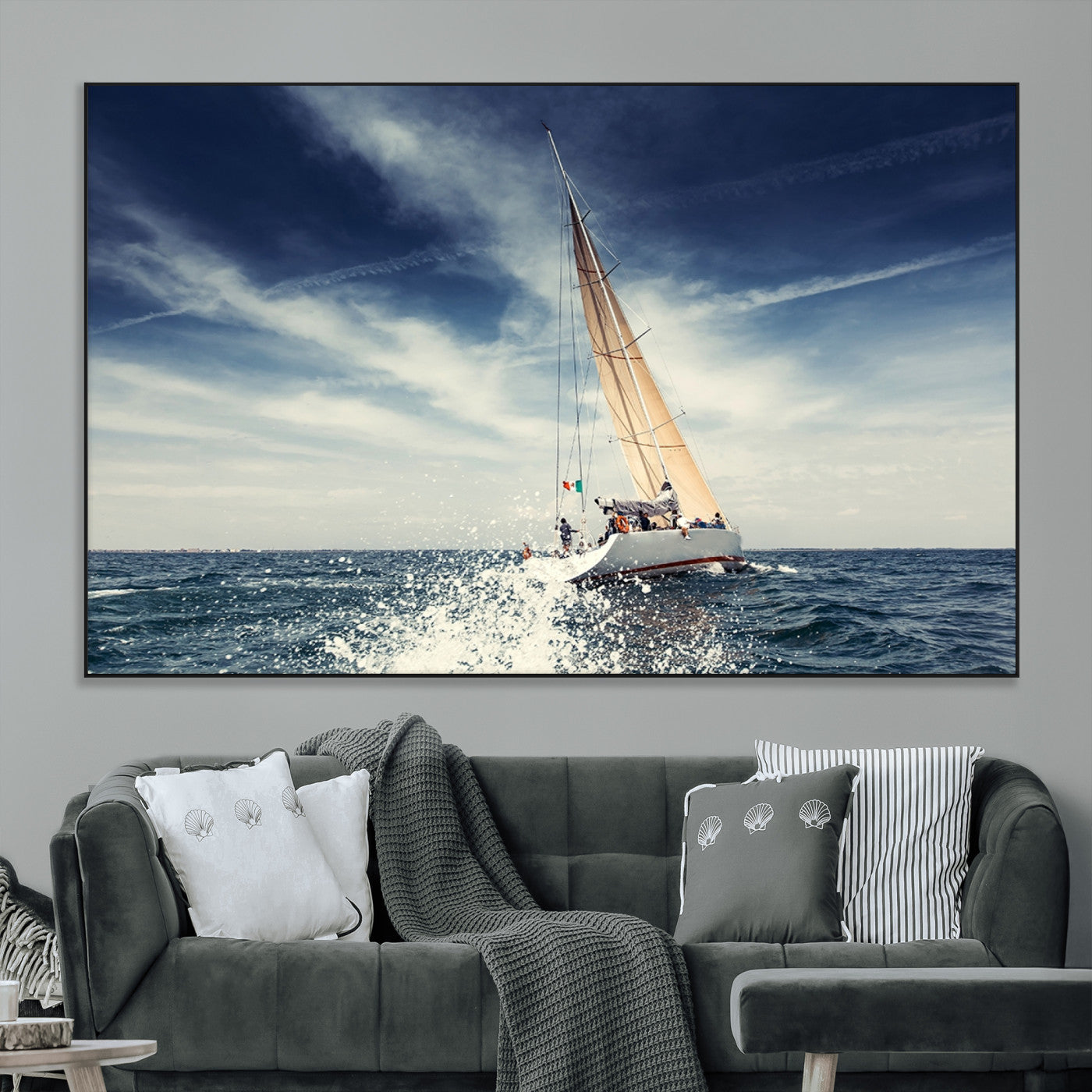 75430-MGV-CV-36X24-Sailing Boat Wall Art – Dynamic Ocean Yacht Canvas Print, Nautical Decor for Living Room, Office, Beach House or Cabin