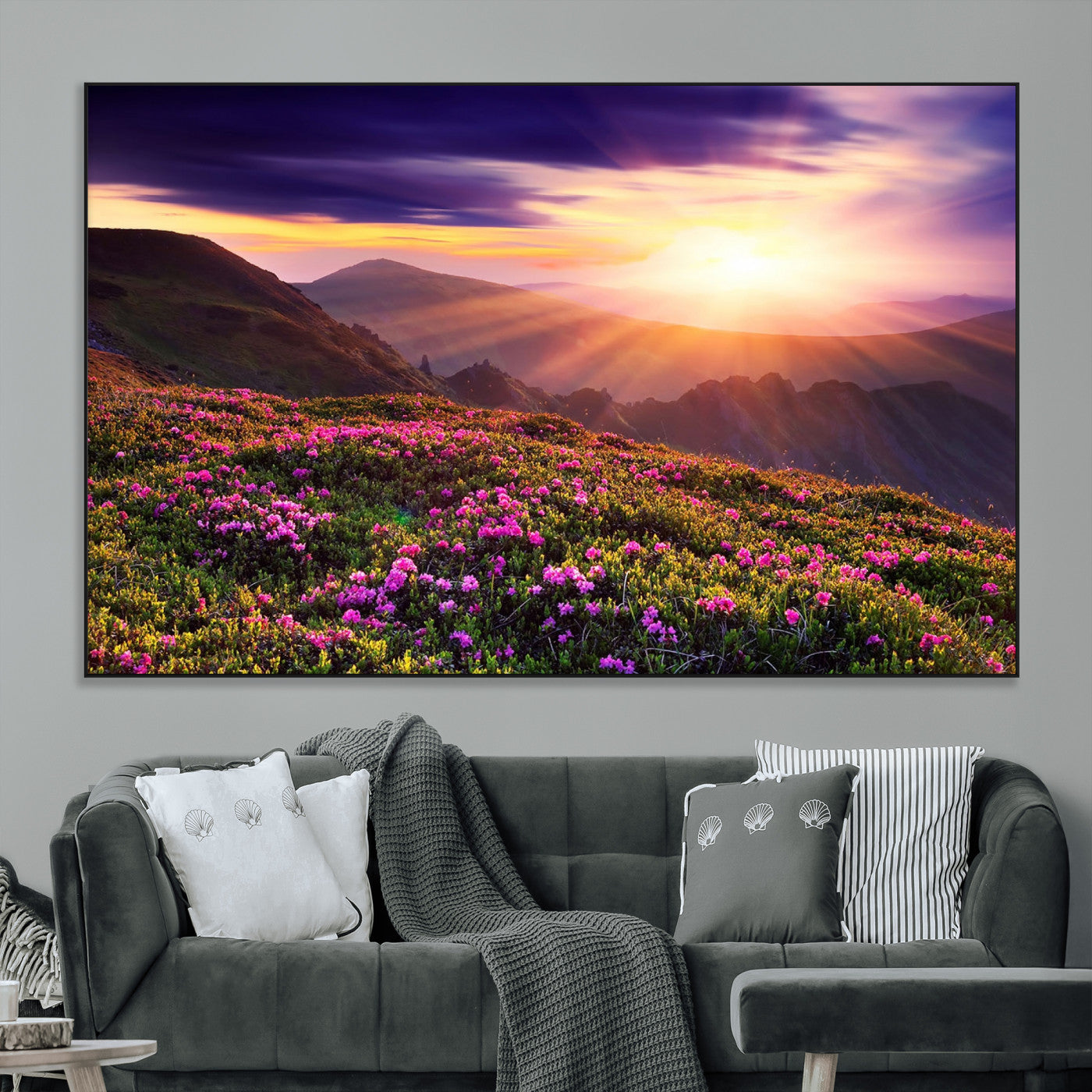49741-MGV-CV-36X24-Mountain Sunrise Wall Art – Vibrant Floral Landscape Canvas Print, Nature Home Decor for Living Room, Bedroom Office or Cabin