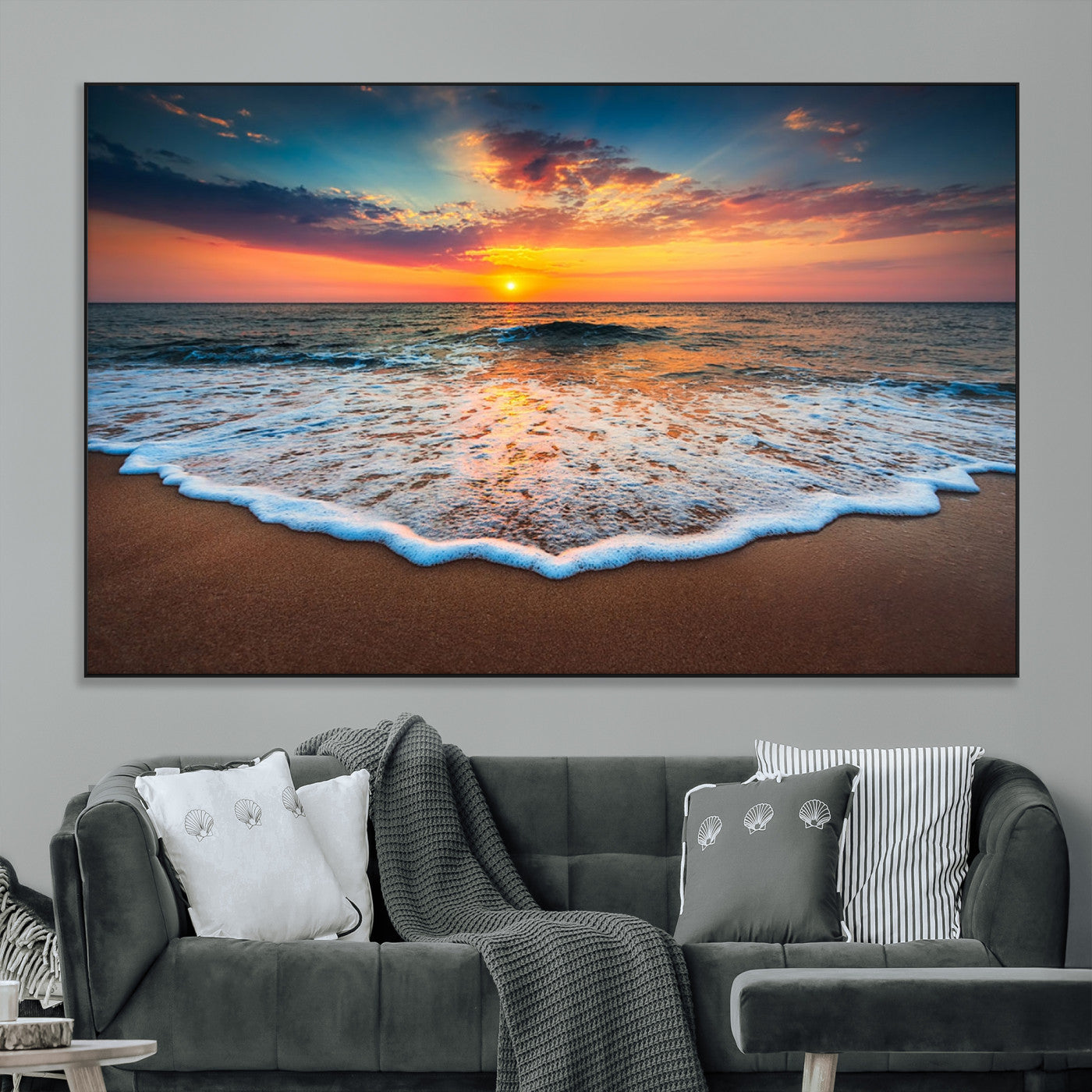 16110-MGV-CV-36X24-Ocean Sunset Wall Art – Vibrant Beach Waves and Horizon Canvas Print, Relaxing Coastal Seascape Decor for Living Room or Bedroom