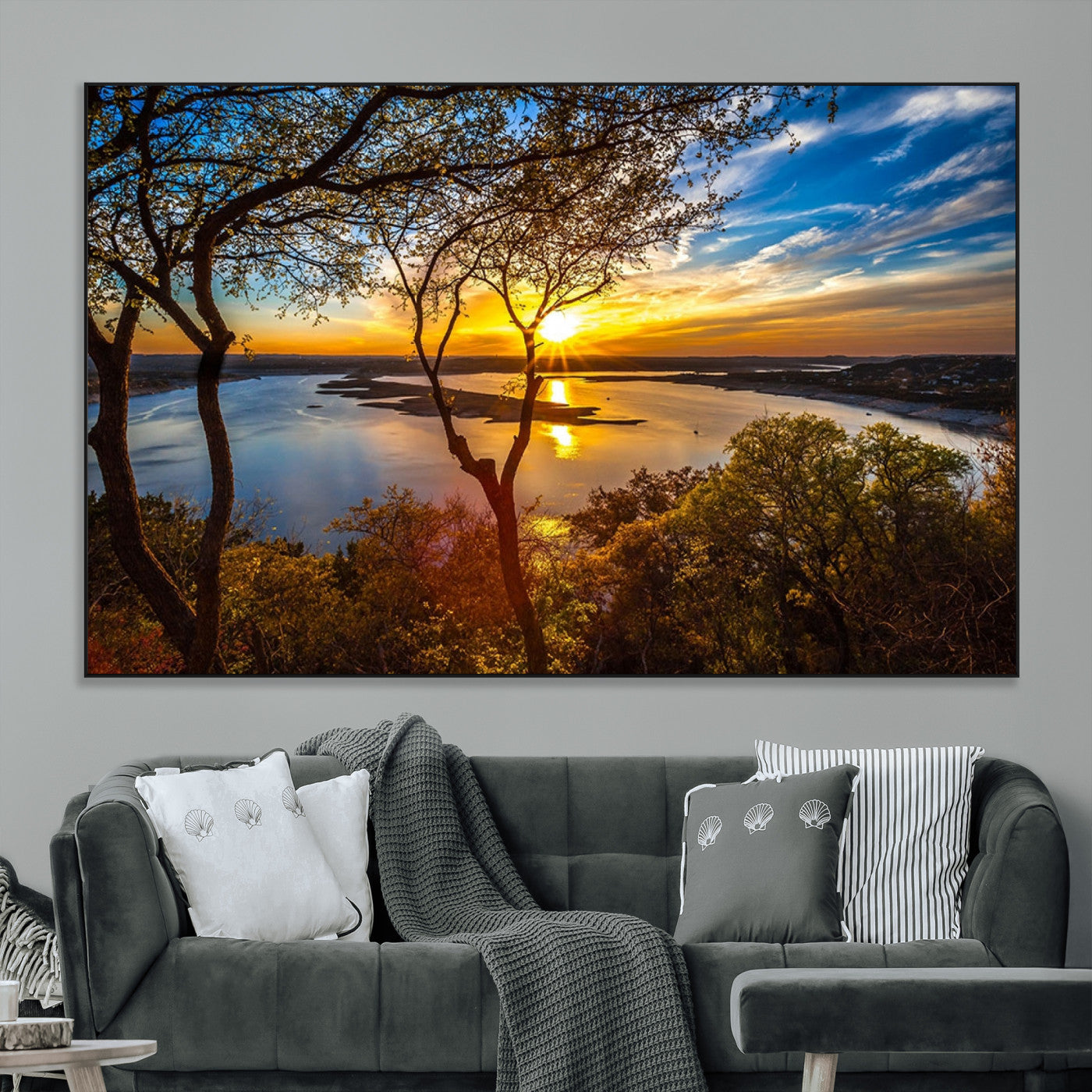 71863-MGV-CV-36X24-Lake Sunset Wall Art – Scenic Nature Canvas Print with Trees and Golden Sky, Serene Landscape Decor for Living Room, Bedroom or