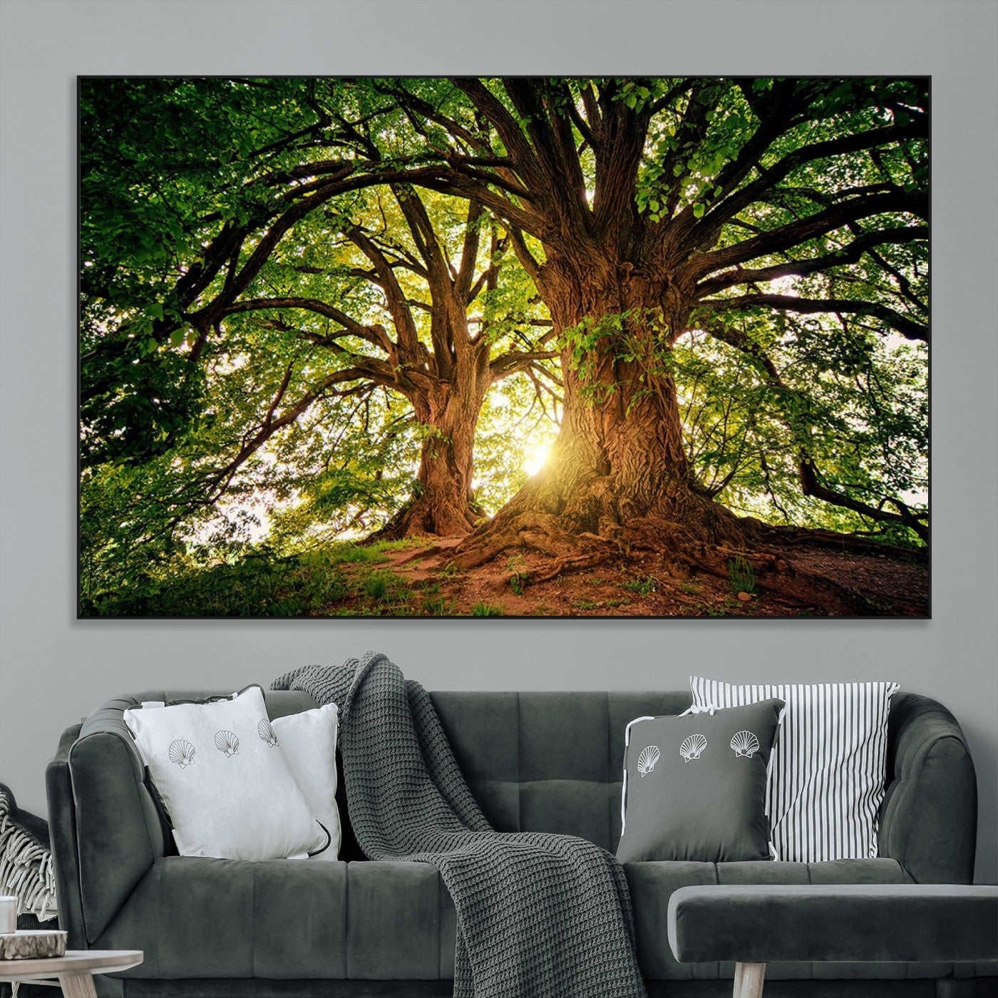 52150-MGV-CV-36X24-Majestic Tree Wall Art – Large Nature Canvas Print with Sunlight Through Branches, Rustic Forest Decor for Living Room, Bedroom or