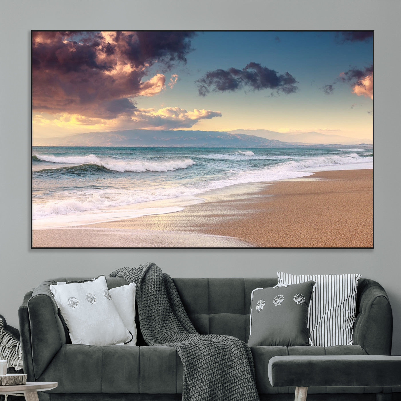 42253-MGV-CV-36X24-Serene Beach Waves Wall Art – Tranquil Ocean Horizon Canvas Print, Coastal Seascape Decor for Living Room or Office Wall