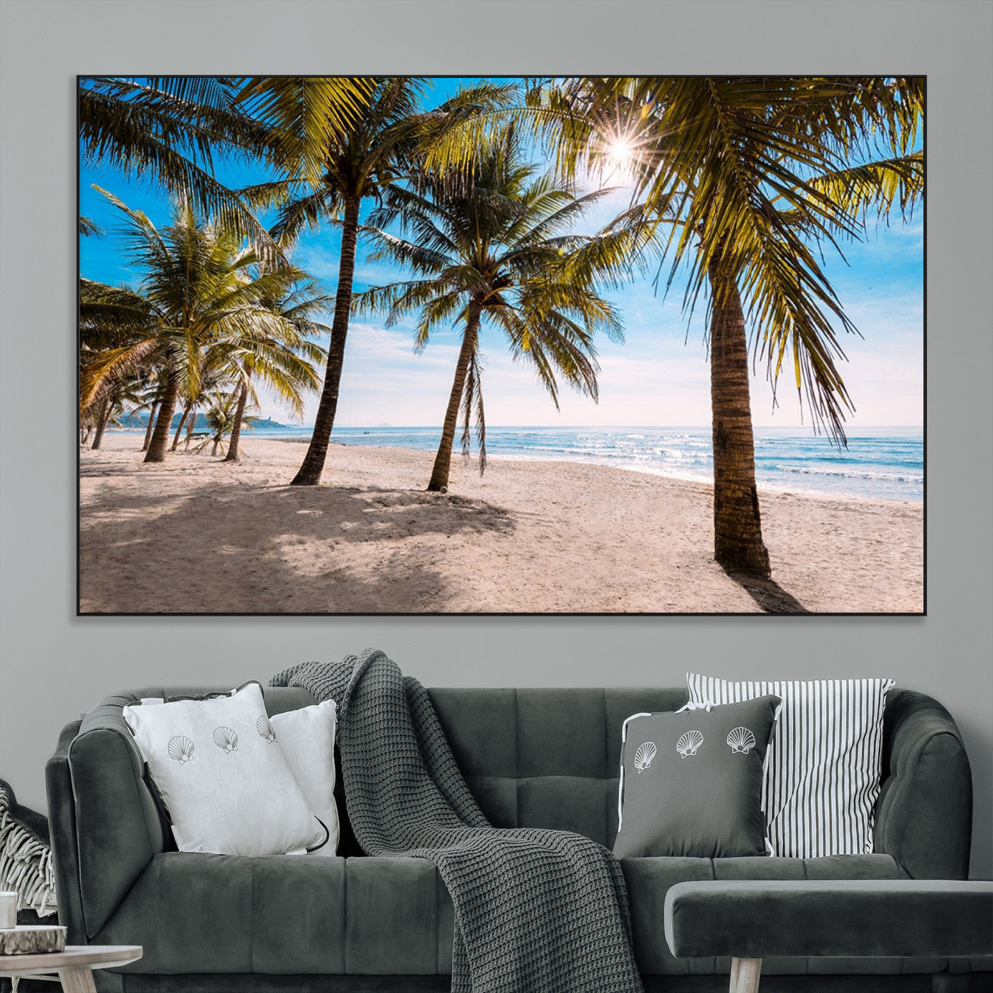 98175-MGV-CV-36X24-Tropical Palm Beach Wall Art – Relaxing Ocean Shore Canvas Print with Palm Trees, Coastal Summer Decor for Living Room, Bedroom or
