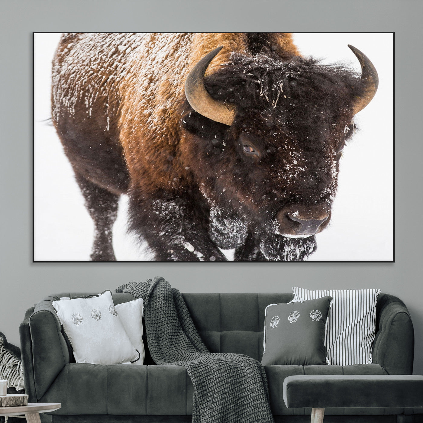 65605-MGV-CV-36X24-Snow Bison Wall Art – Close Up Buffalo Canvas Print, Rustic Western Wildlife Photography, Farmhouse Cabin Lodge Decor for Living