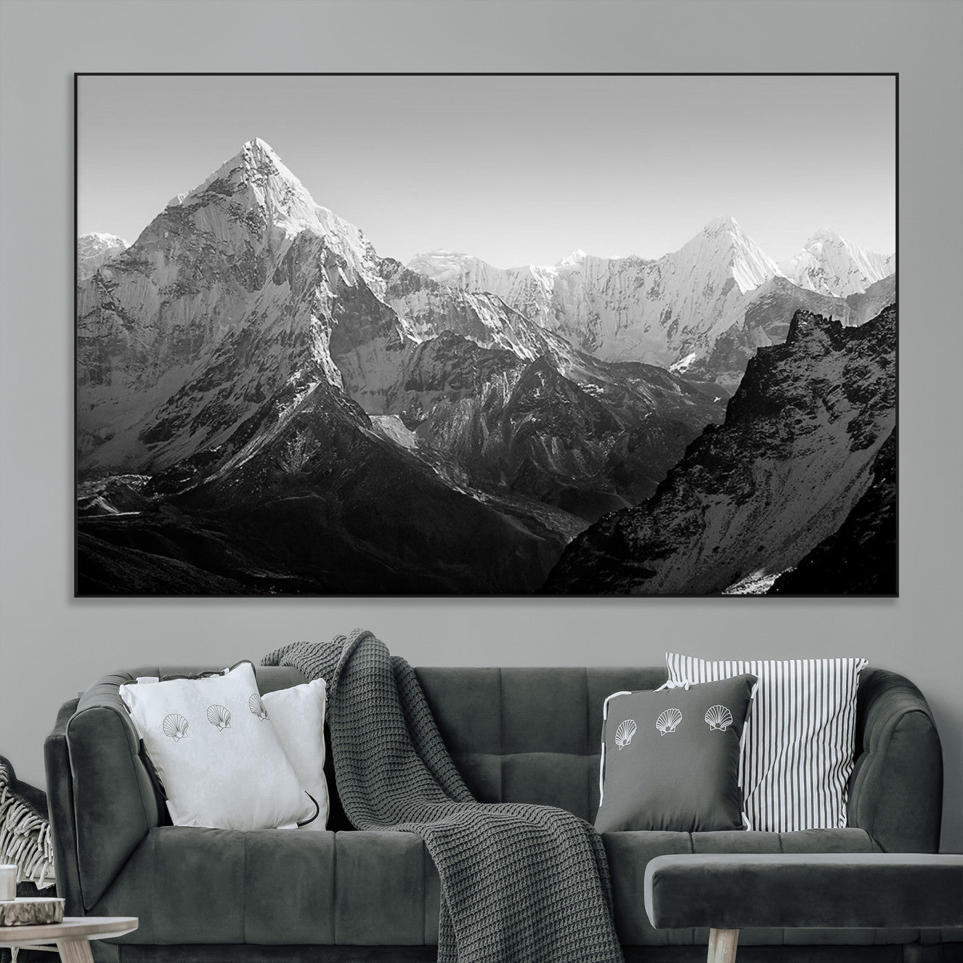 10775-MGV-CV-36X24-Snow Capped Mountain Wall Art – Black and White Canvas Print of Majestic Peaks, Nature Landscape Photography for Office, Bedroom,