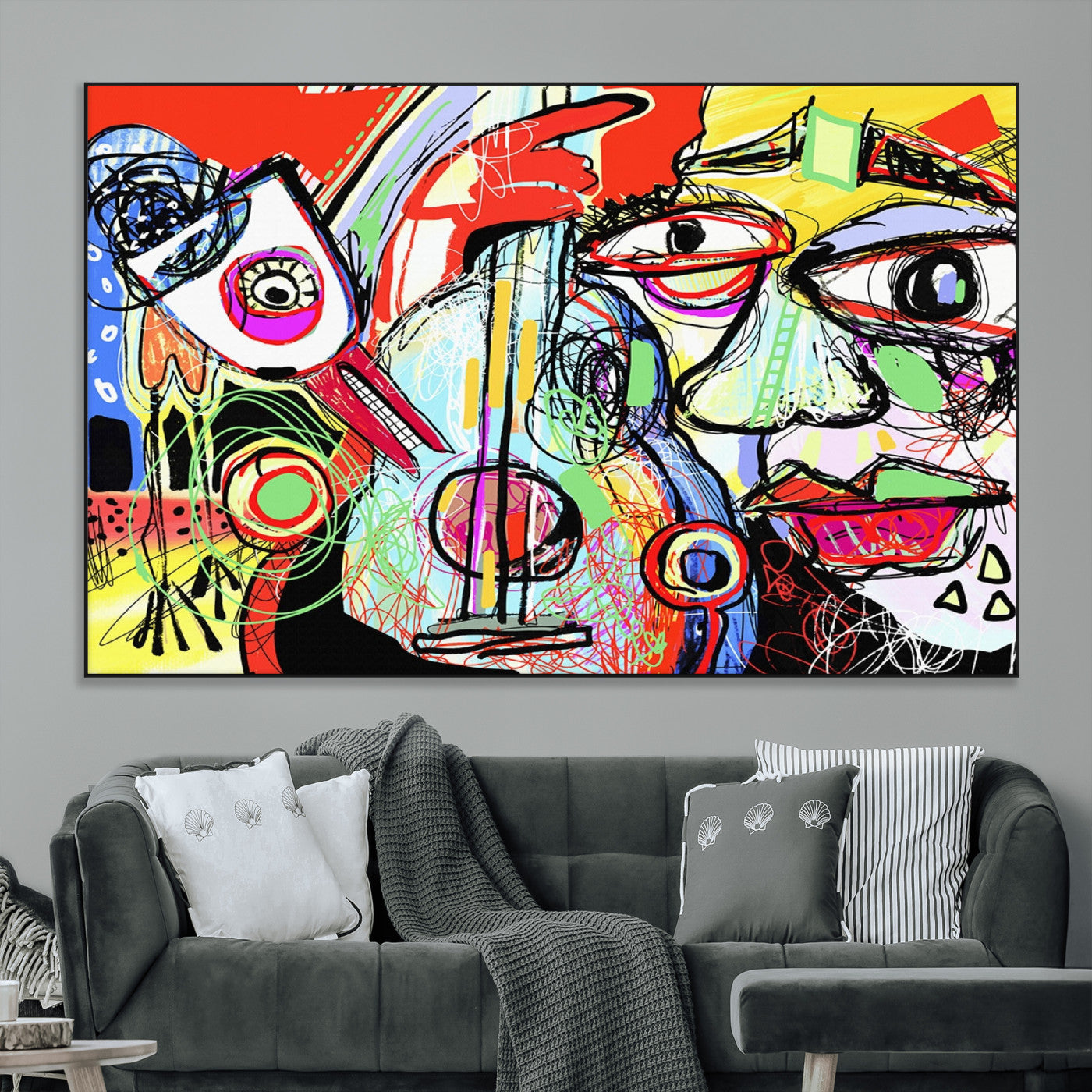 37796-MGV-CV-36X24-Picasso Style Wall Art Canvas Print, Framed Picasso Art Picture Print, Picasso Cubism Perfect Modern Abstract Decor Artwork