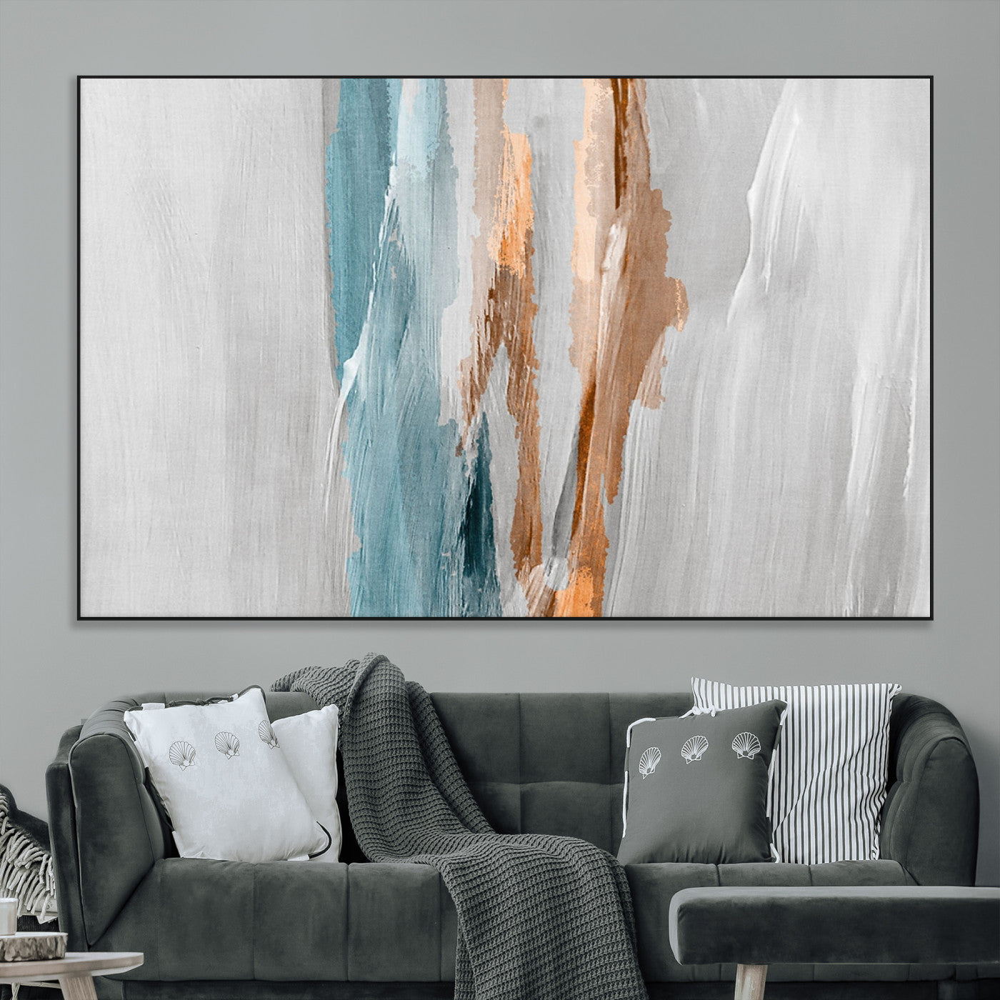 66154-MGV-CV-36X24-Abstract Brushstroke Wall Art – Modern Teal and Gold Canvas Print, Minimalist Contemporary Painting for Living Room, Bedroom, or