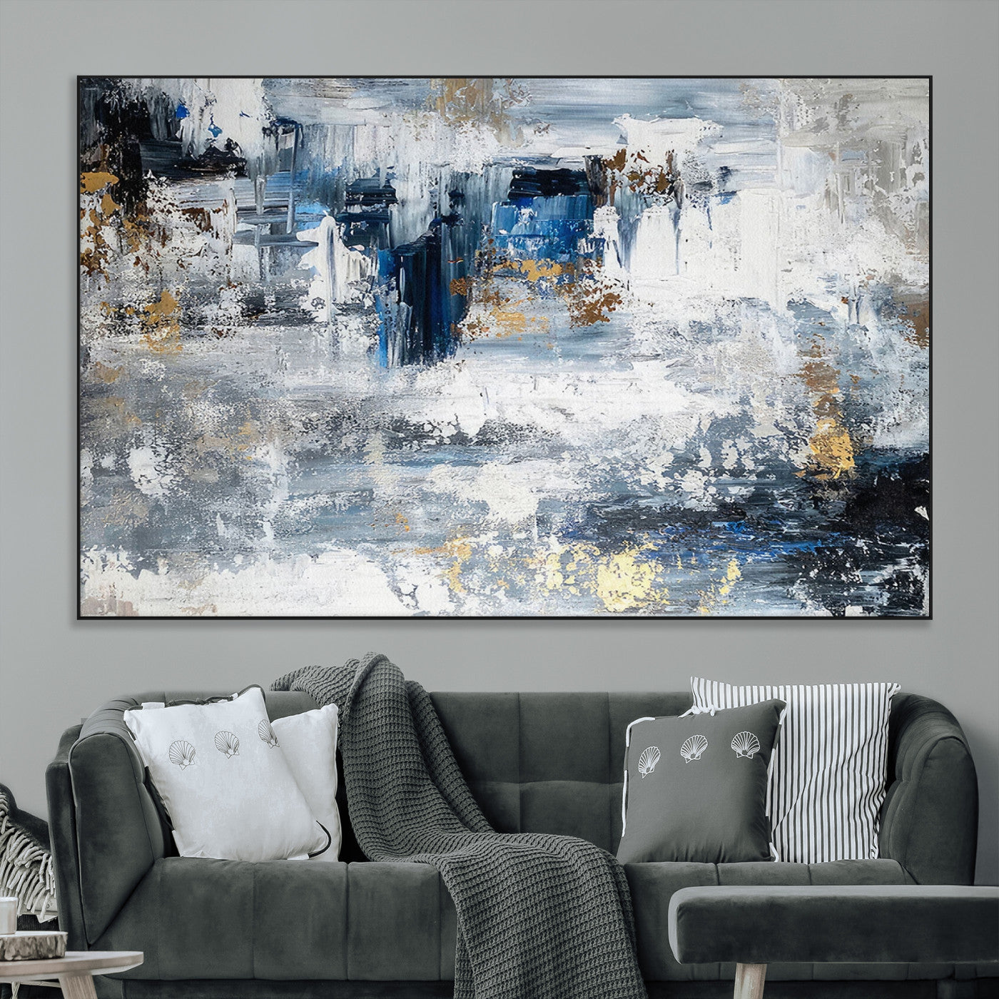 59716-MGV-CV-36X24-Abstract Blue and Gold Wall Art – Modern Textured Canvas Print, Contemporary Painting for Living Room, Bedroom, or Office Decor