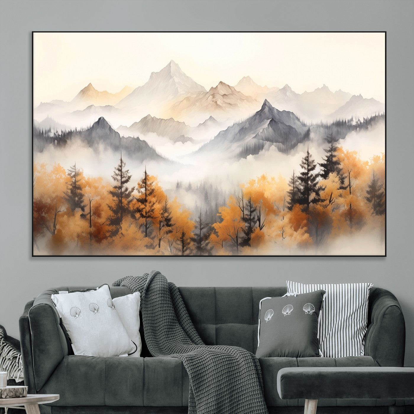 70049-SEG-FC-51X34_Oversize_Oversize-Autumn Mountain Forest Wall Art – Misty Landscape Canvas Print, Rustic Nature Inspired Decor for Living Room, Bedroom or Office