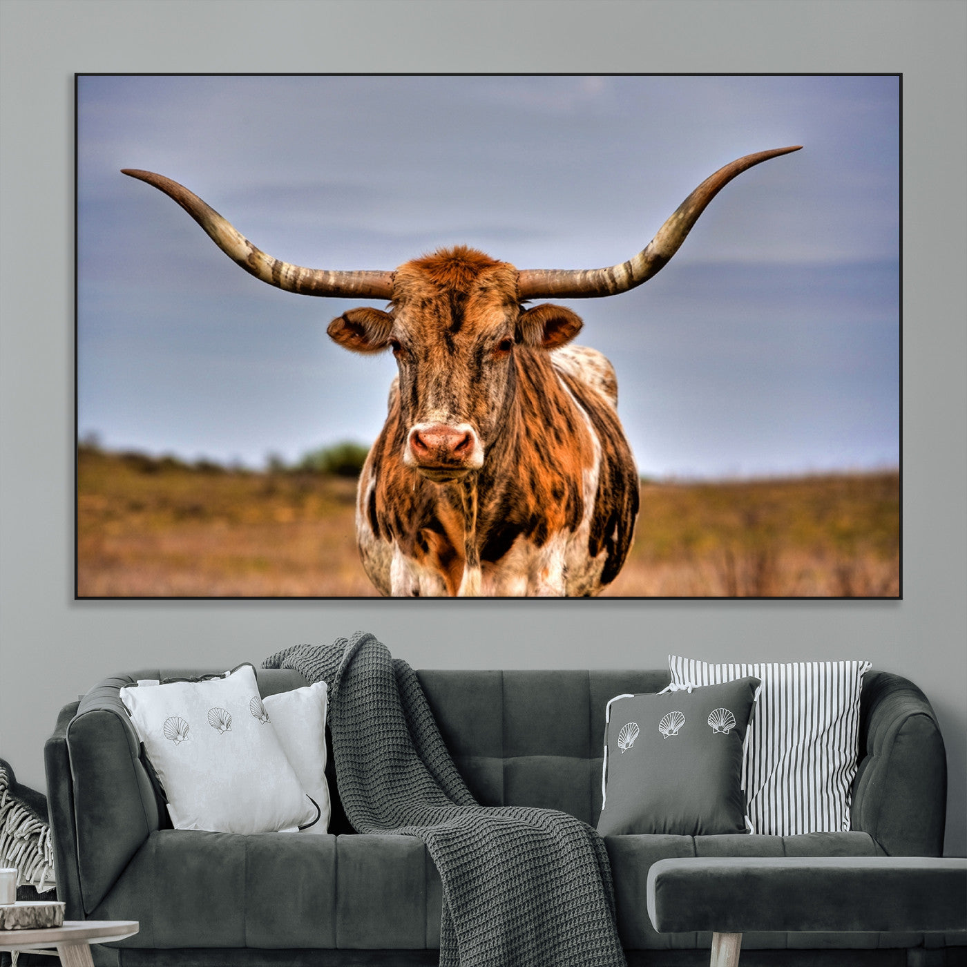 18594-MGV-CV-36X24-Texas Longhorn Bull Wall Art – Rustic Western Cattle Canvas Print, Country Farmhouse Decor for Living Room, Office or Cabin