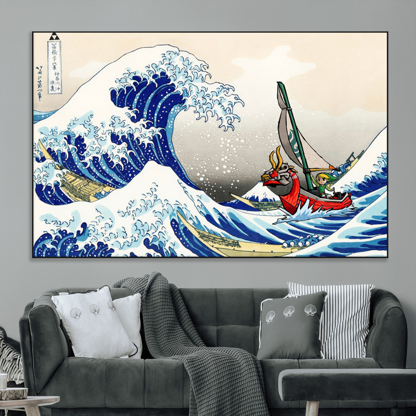 19450-MGV-CV-36X24-Great Wave Adventure Wall Art – Japanese Style Ocean Canvas Print, Fantasy Sailing Decor for Living Room, Bedroom or Office