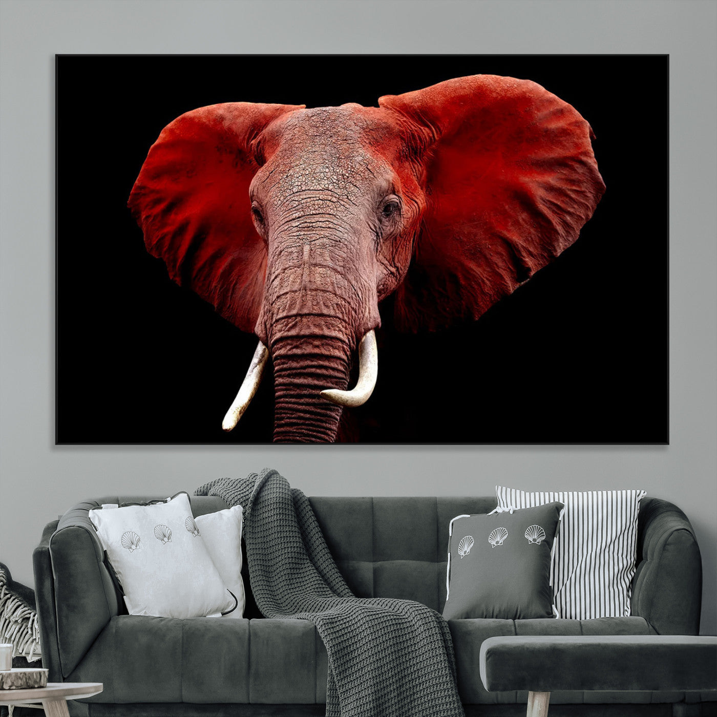 14788-MGV-CV-36X24-Red Elephant Wall Art – Bold Wildlife Canvas Print, African Safari Animal Decor for Living Room, Bedroom or Office