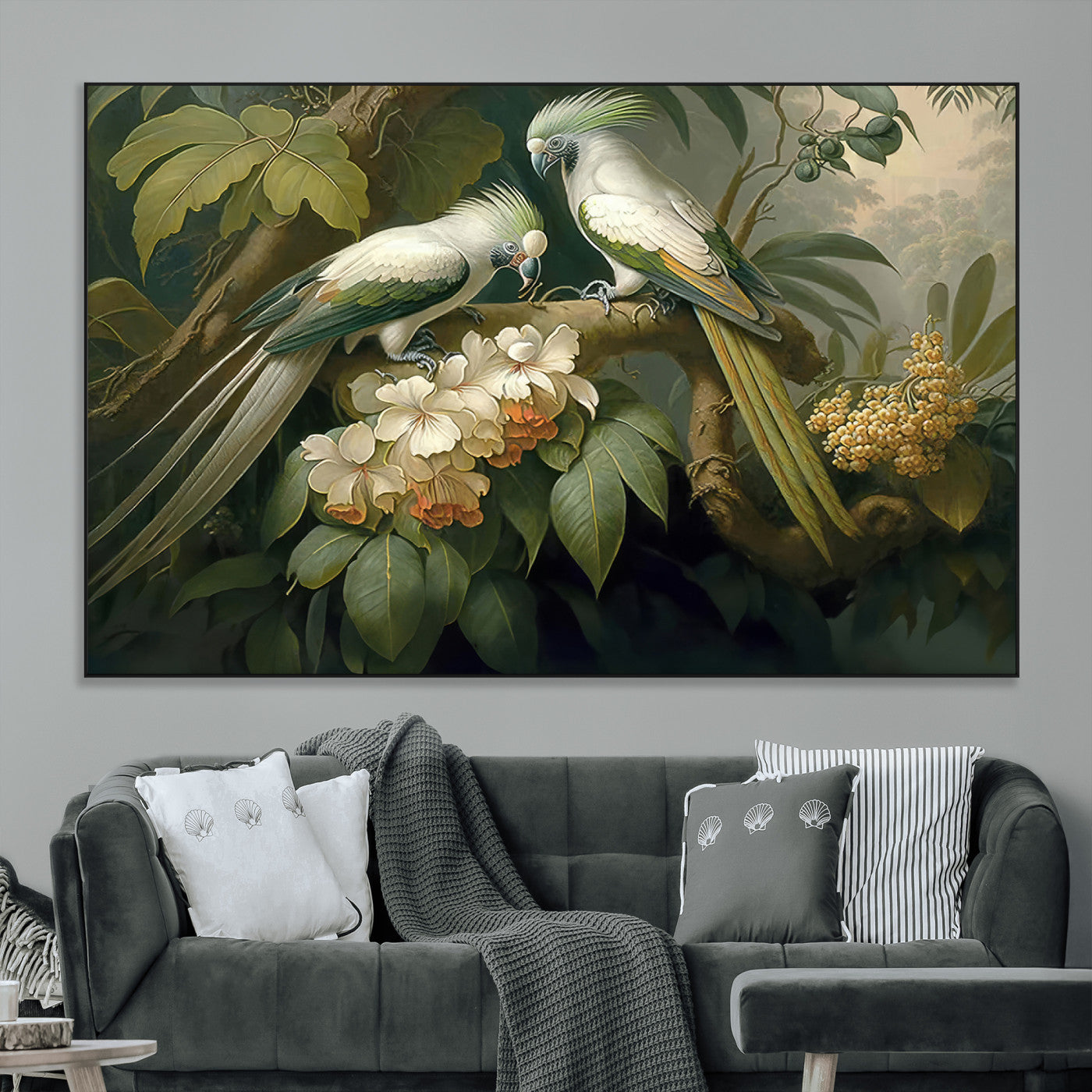 84047-MGV-CV-36X24-Tropical Birds Wall Art – Elegant Botanical Canvas Print, Exotic Nature Decor for Living Room, Bedroom or Office
