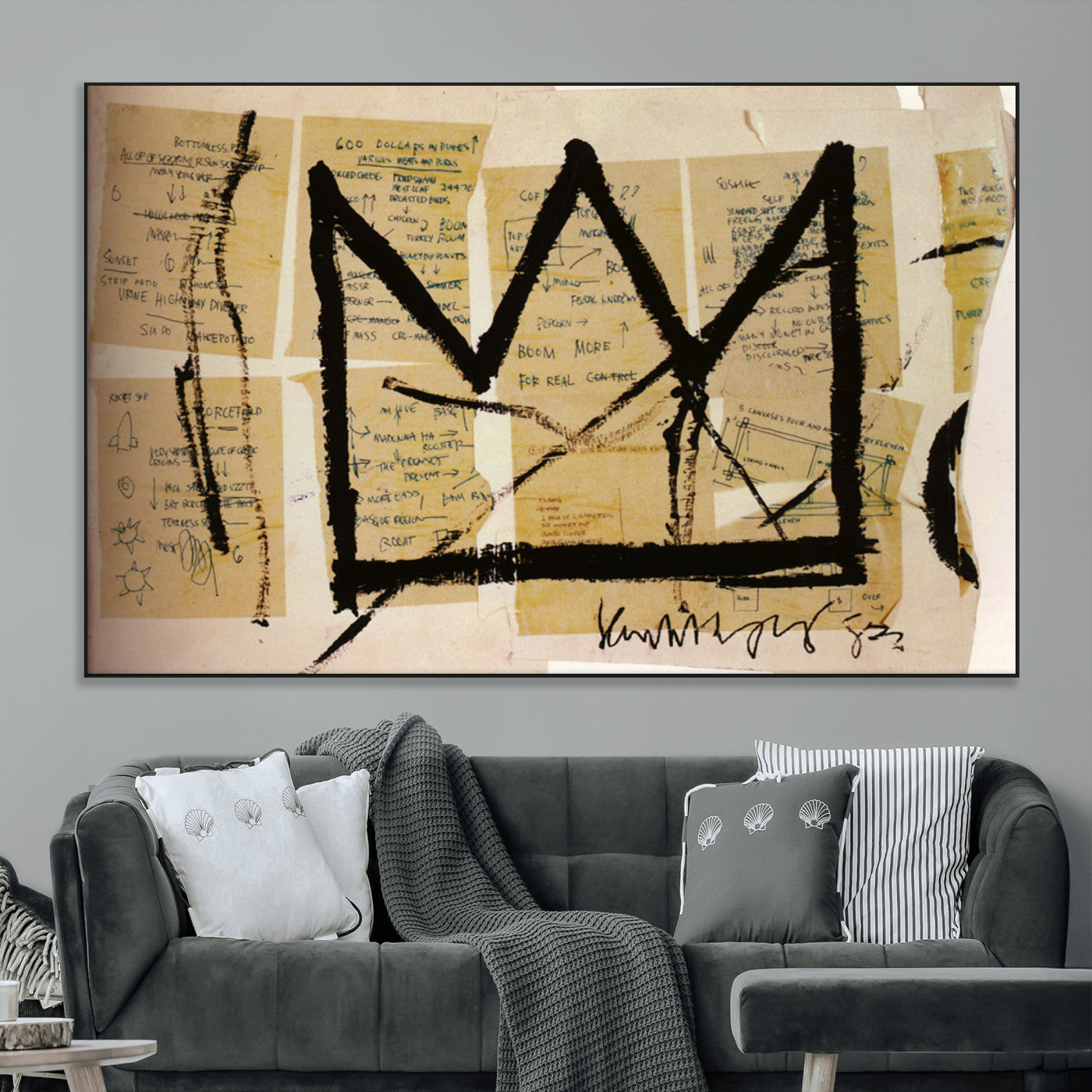 37215-MGV-CV-36X24-Abstract Crown Wall Art – Urban Graffiti Style Canvas Print Modern Street Art Design, Bold Contemporary Decor for Living Room,