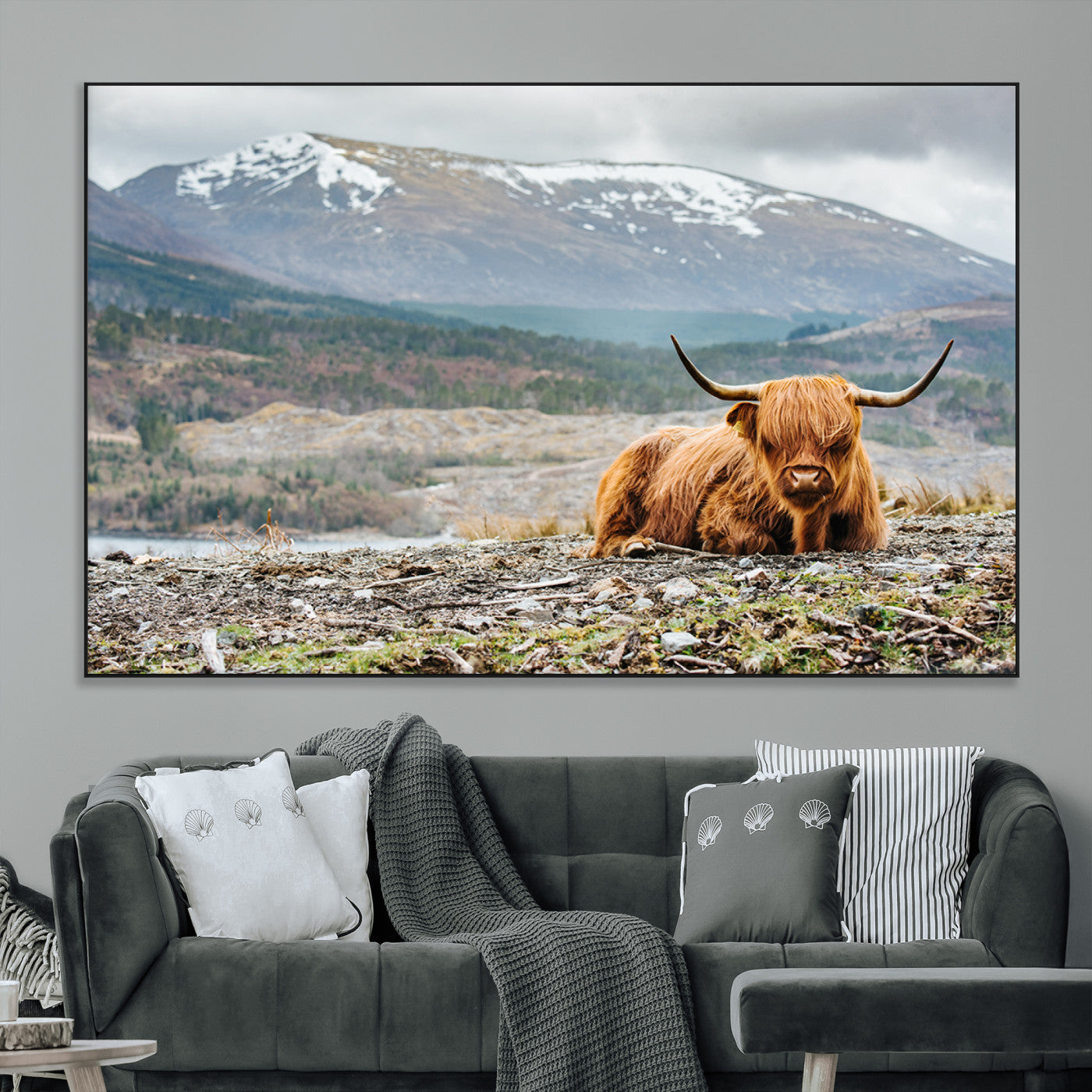 80252-MGV-CV-36X24-Scottish Cow Wall Art Canvas Print, Framed Highland Cow Art Picture Print, Highland Cattle Perfect Rustic Farmhouse Decor Artwork