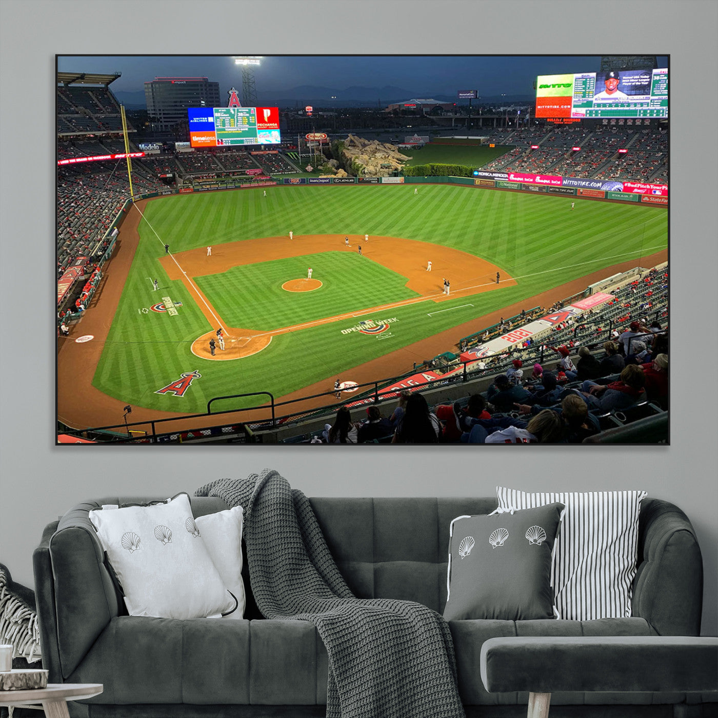 93707-MGV-CV-36X24-Los Angeles Stadium Wall Art Canvas Print, Framed Angel Stadium Field Art Picture Print, Anaheim Stadium Perfect Sports Room Decor