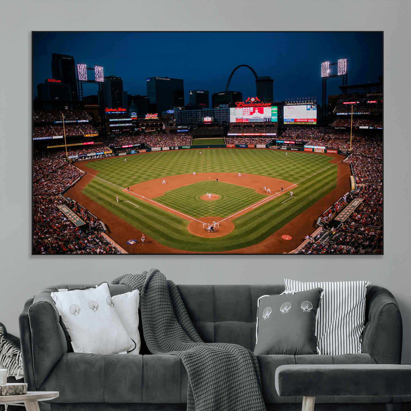 38612-MGV-CV-36X24-Busch Stadium Wall Art Canvas Print, Framed Missouri Stadium Art Picture Print, Busch Stadium Field Perfect Sports Room Decor