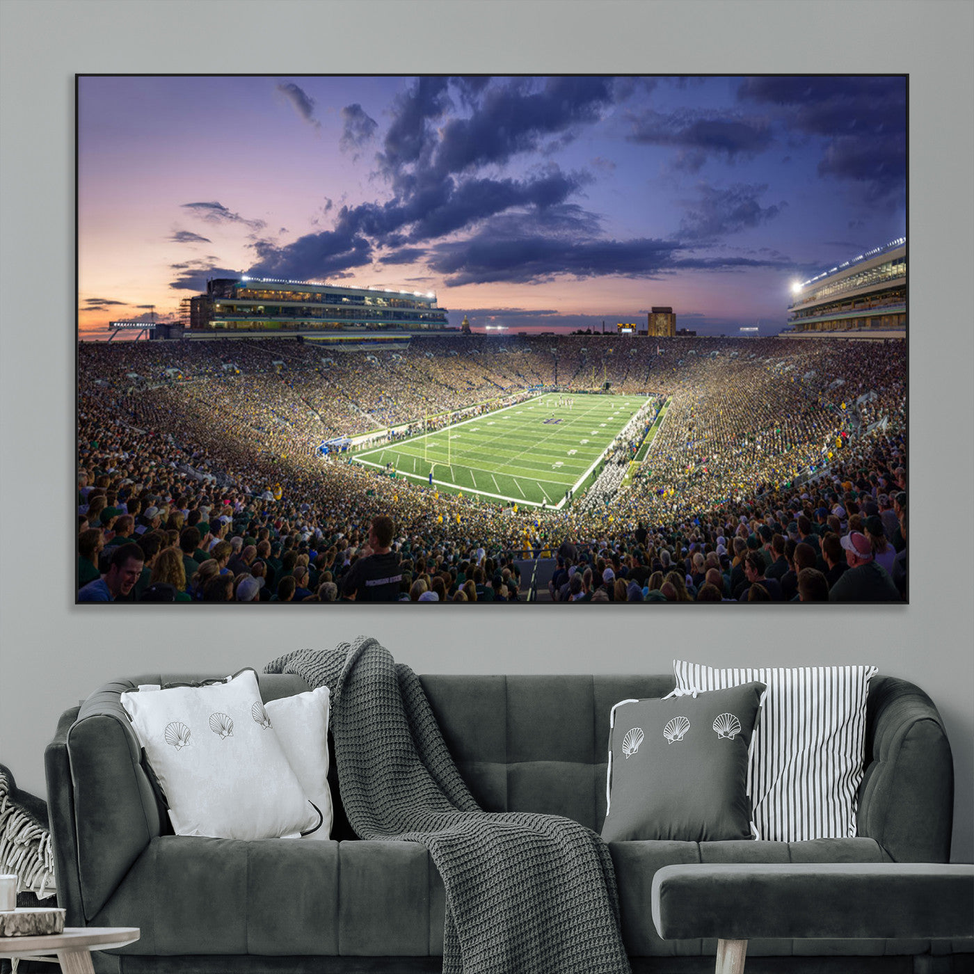 50825-MGV-CV-36X24-Notre Dame Stadium Wall Art Canvas Print, Framed Indiana Stadium Art Picture Print, Football Stadium Perfect Sports Room Decor