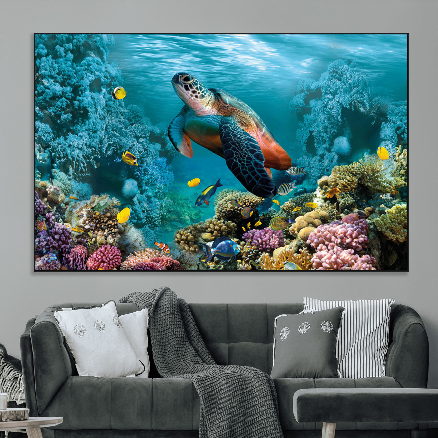 38661-MGV-CV-36X24-Sea Turtle Wall Art Canvas Print, Framed Ocean Wildlife Art Picture Print, Turtle Perfect Coastal Nature Decor Artwork