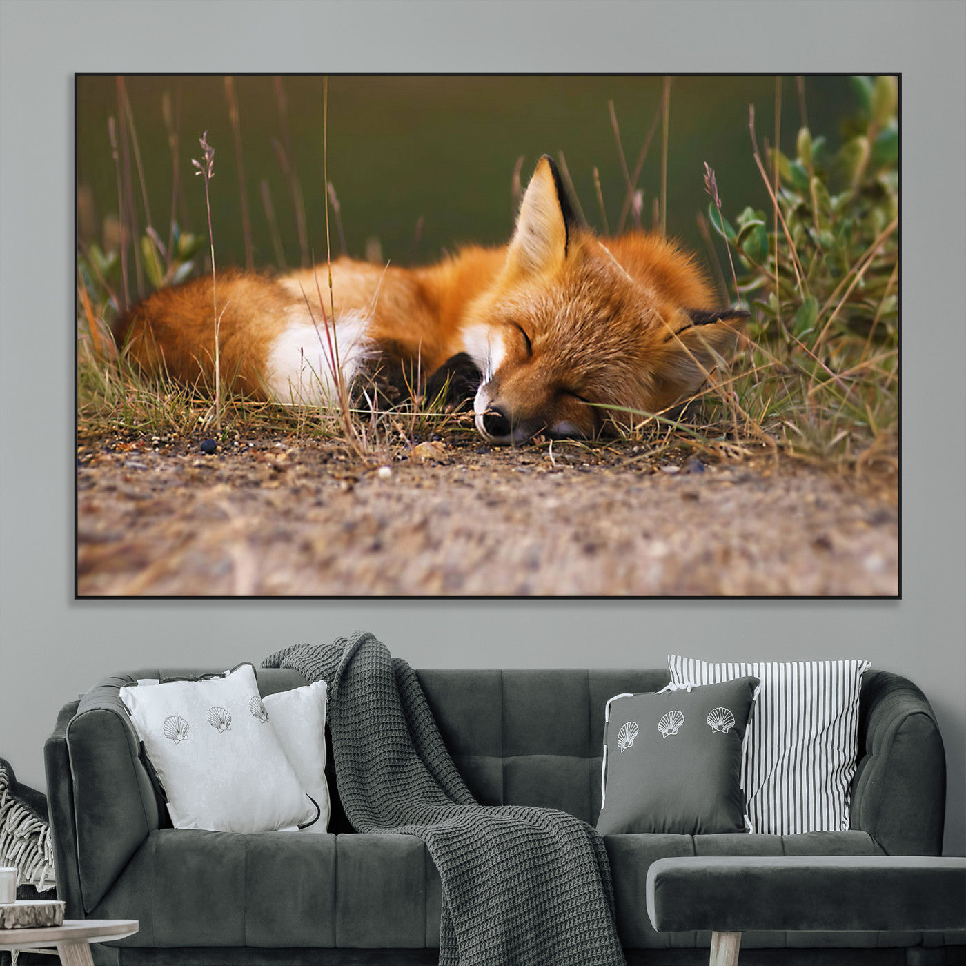 25085-MGV-CV-36X24-Sleeping Fox Wall Art Canvas Print, Framed Rustic Fox Art Picture Print, Wildlife Animal Perfect Rustic Farmhouse Decor Artwork