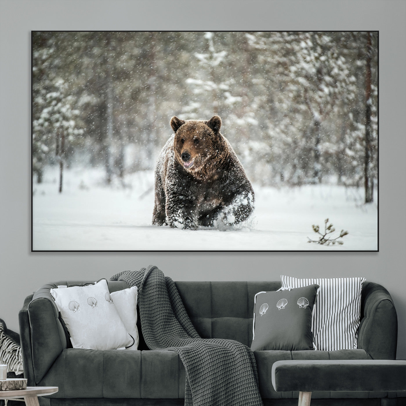 43350-MGV-CV-36X24-Wild Bear in Snow Wall Art – Majestic Wildlife Photography Print, Winter Forest Nature Decor for Cabin, Lodge, Rustic Home,