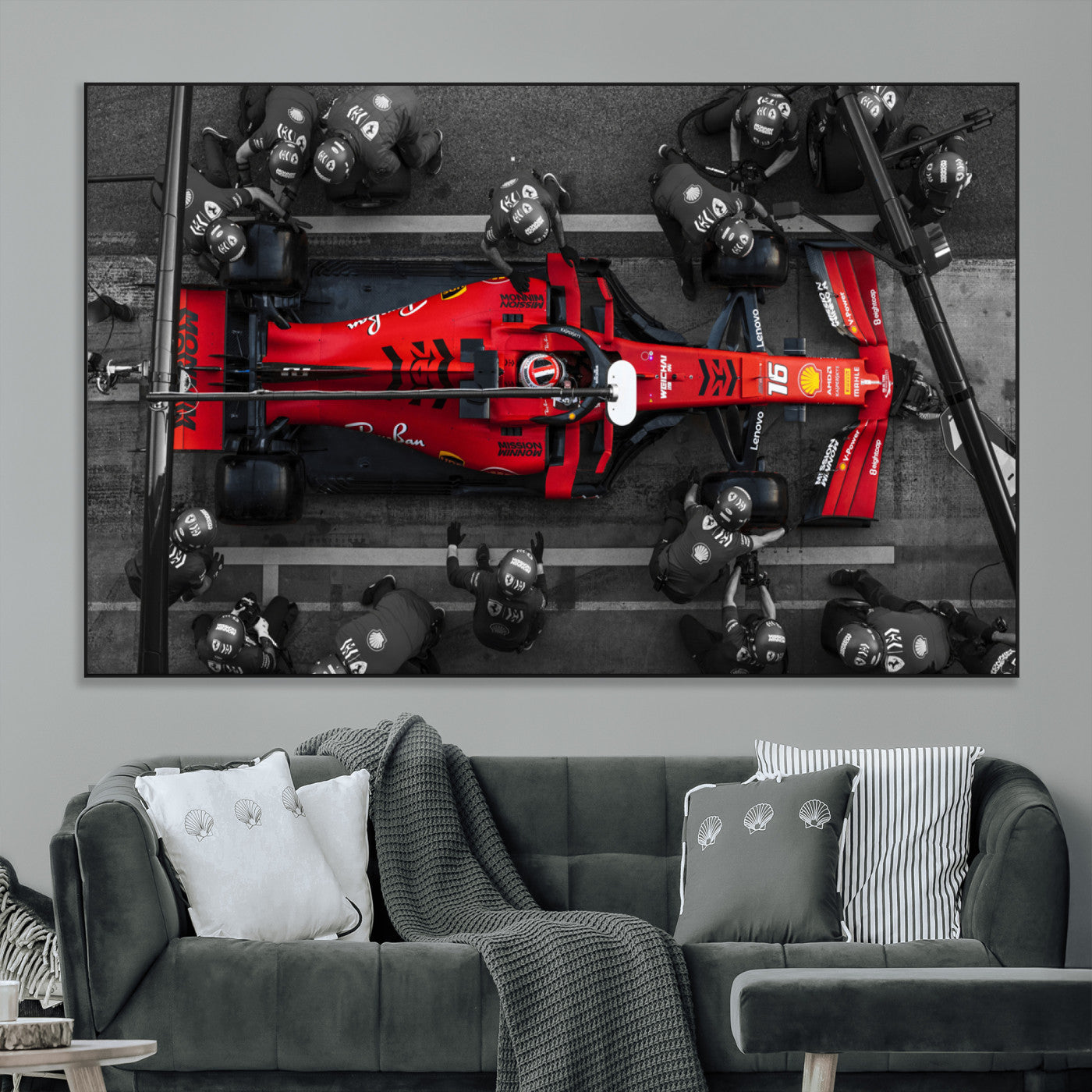 99356-MGV-CV-36X24-Ferrari Pit Stop Wall Art – Formula 1 Racing Car Canvas Print, Red Speed Machine Motorsport Decor for Office, Garage, Man Cave or