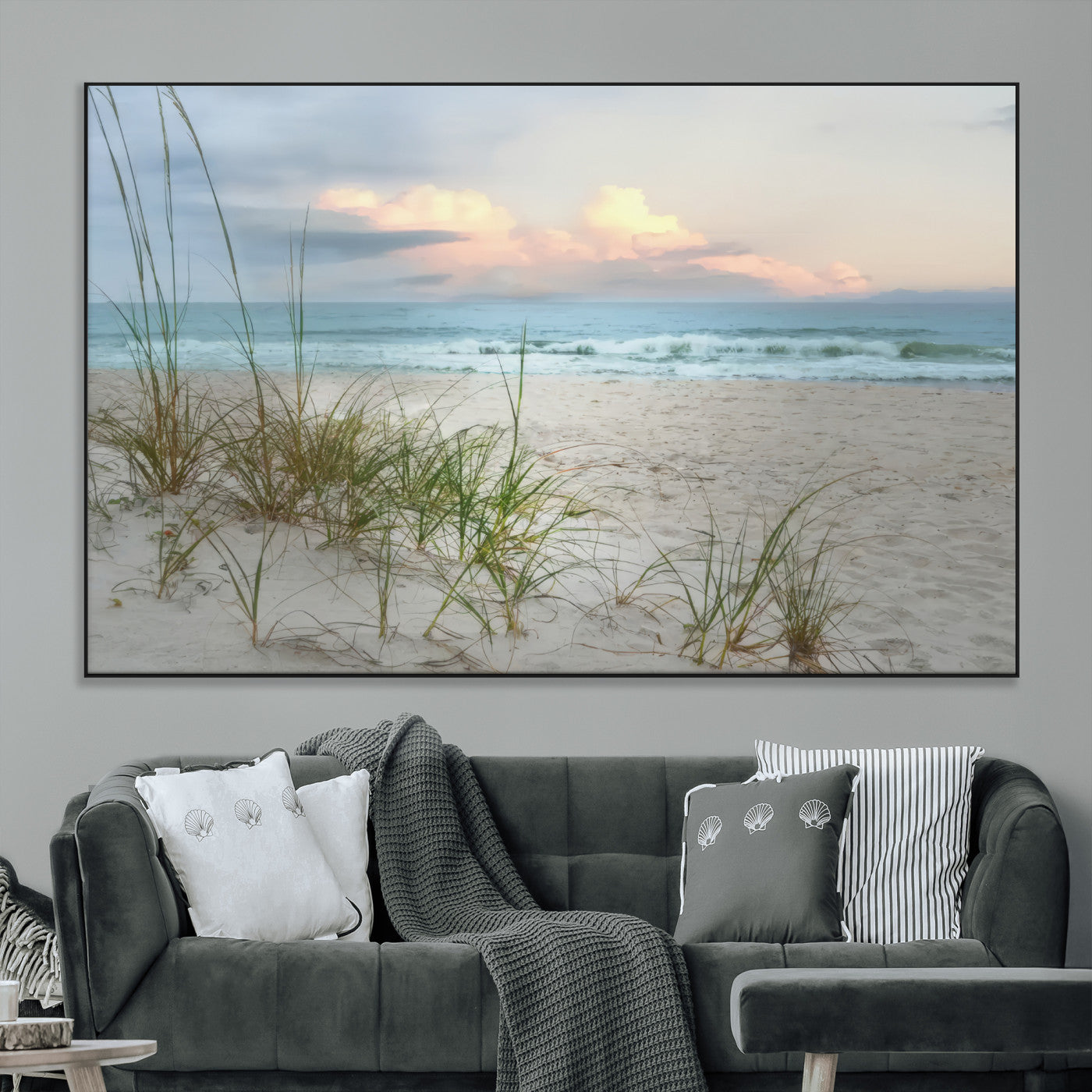 Test1001-MGV-CV-36X24-Coastal Beach Wall Art – Panoramic Ocean Waves and Sandy Dunes Canvas Print, Serene Seascape with Sea Oats for Relaxing Home or