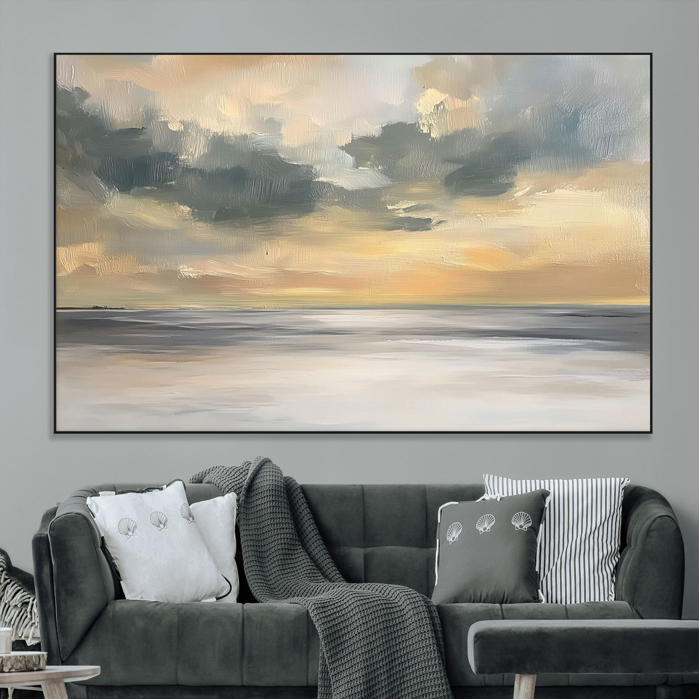 45544-MGV-CV-36X24-Ocean Sunset Wall Art – Serene Seascape Canvas Print with Golden Sky and Calm Water, Coastal Beach Artwork for Living Room,