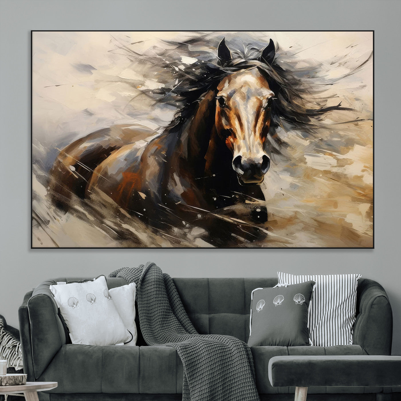 53001-MGV-CV-36X24-Wild Horse Wall Art – Majestic Stallion Canvas Print with Flowing Mane, Rustic Western Style Painting for Living Room, Office or