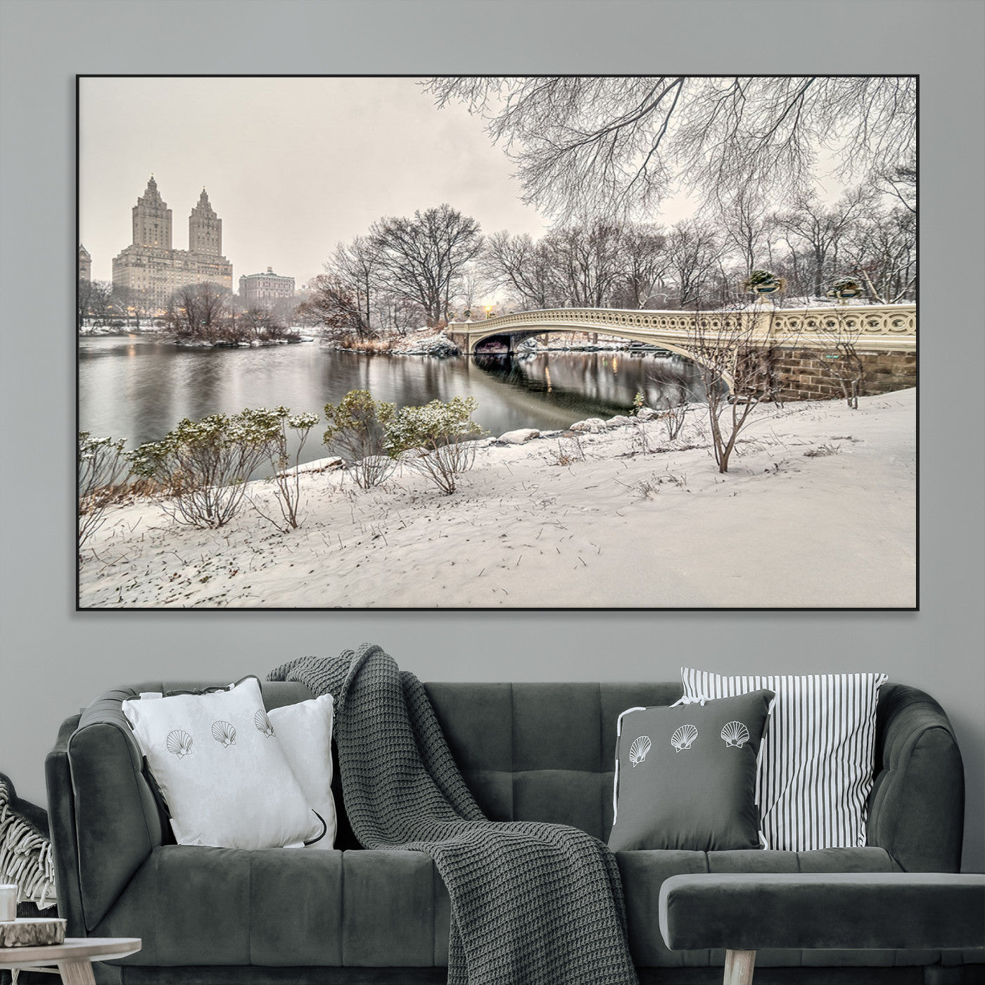 60292-MGV-CV-36X24-Central Park Winter Wall Art – Snowy Bow Bridge Canvas Print, Scenic New York City Landscape Photography for Living Room, Bedroom