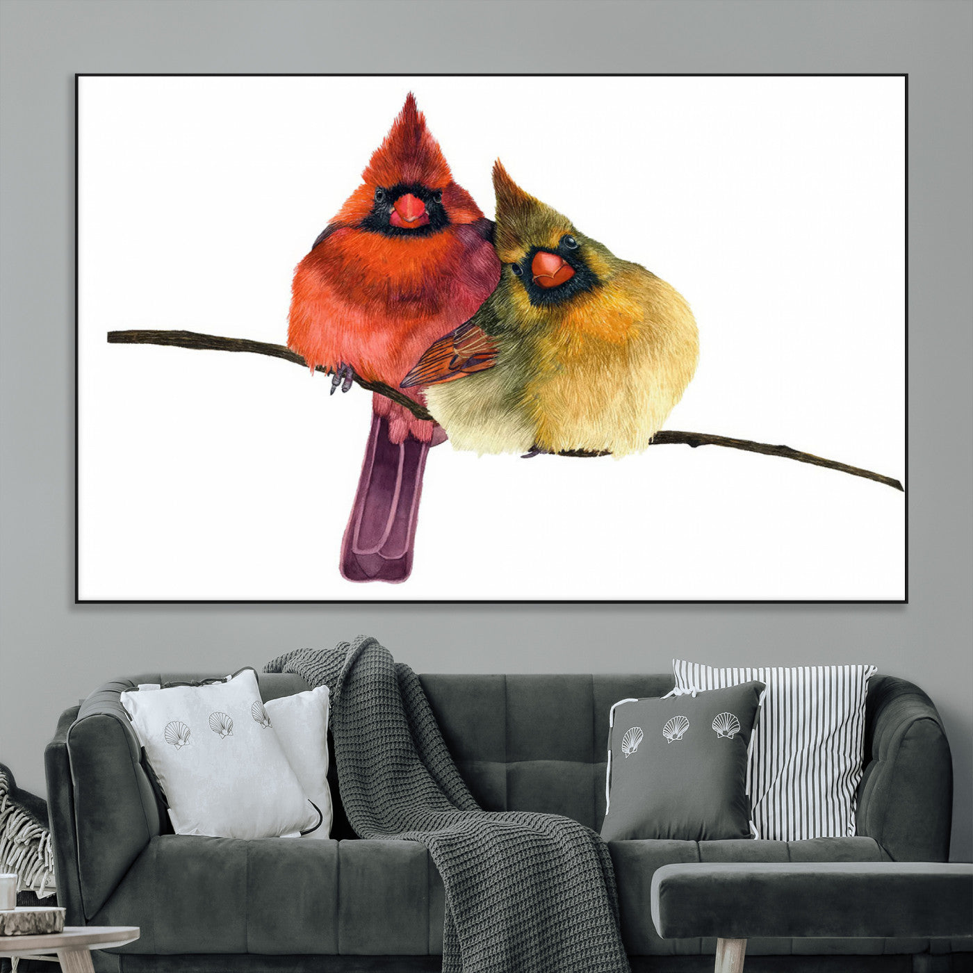 67752-MGV-CV-36X24-Cardinal Couple Wall Art – Male and Female Cardinal Canvas Print, Romantic Bird Artwork for Nature Lovers, Living Room, Bedroom,