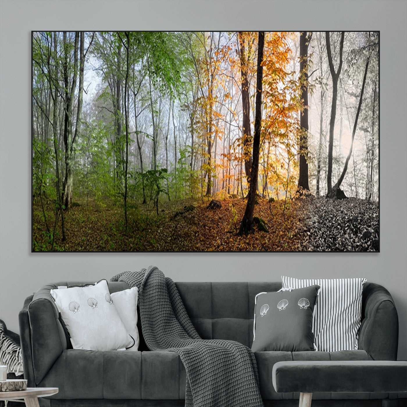 95317-MGV-CV-36X24-Four Seasons Forest Wall Art – Panoramic Nature Canvas Print Showing Spring, Summer, Autumn and Winter Landscape for Living Room,