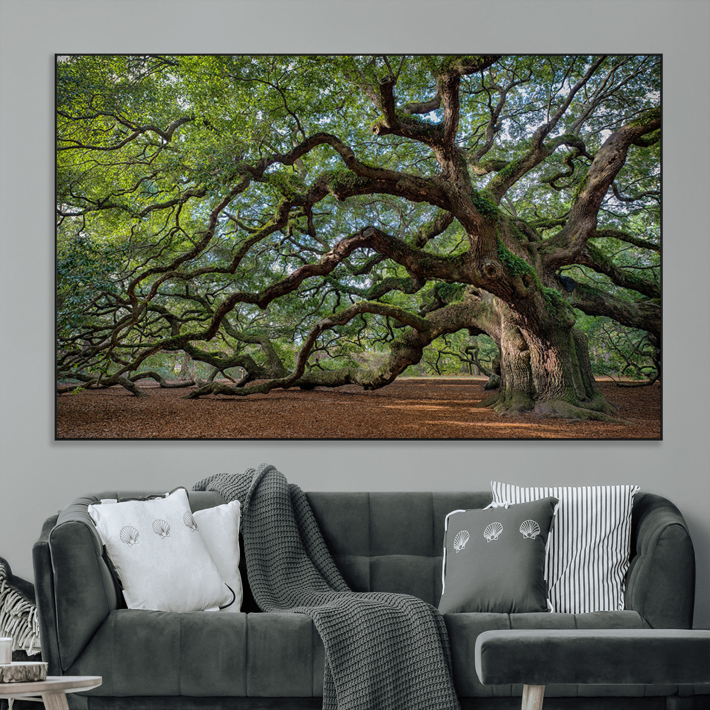 SEG-FC-51X34_Oversize - Historic Tree Wall Art Canvas Print, Framed Mossy Tree Art Picture Print, Twisted Branches Perfect Nature Southern Decor Artwork