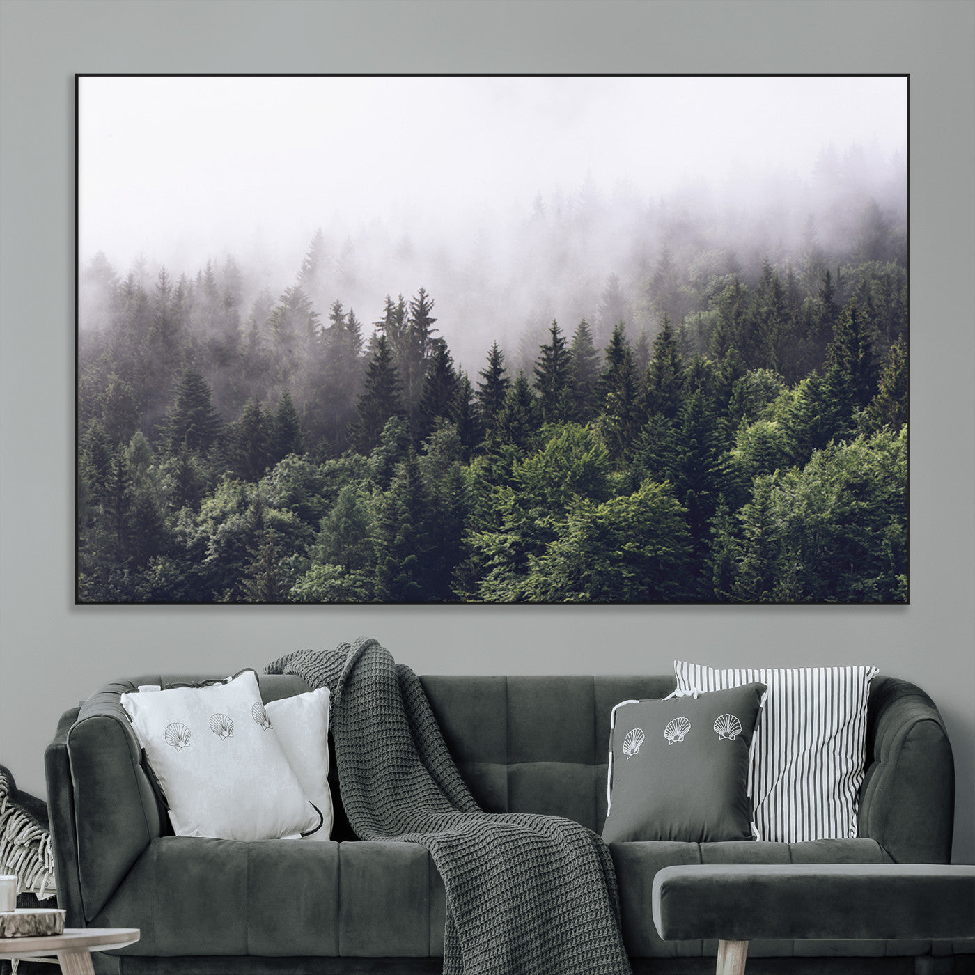 62890402-MGV-CV-36X24-Misty Forest Wall Art Canvas Print, Framed Foggy Pines Art Picture Print, Pine Valley Perfect Moody Woodland Decor Artwork