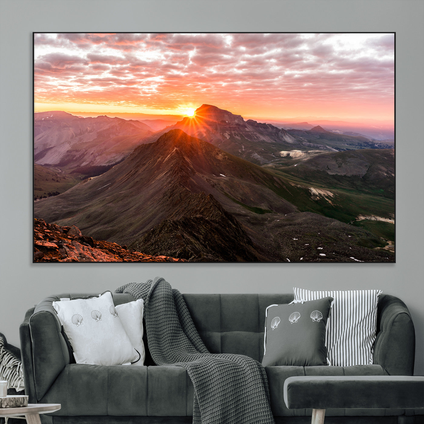 50957419-MGV-CV-36X24-Mountain Sunrise Wall Art Canvas Print, Framed Alpine Ridge Art Picture Print, Mountain Range Perfect Vibrant Rustic Decor Artwork